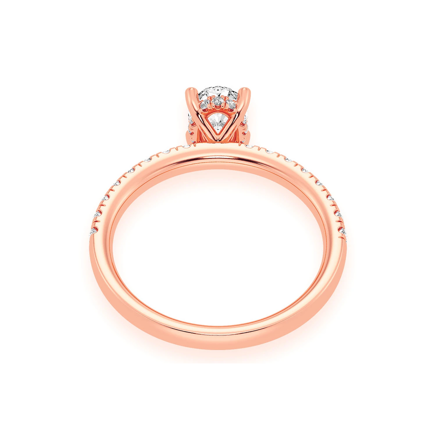 Oval Solitaire One Row Under Halo Ring in 14K rose gold, alternate view