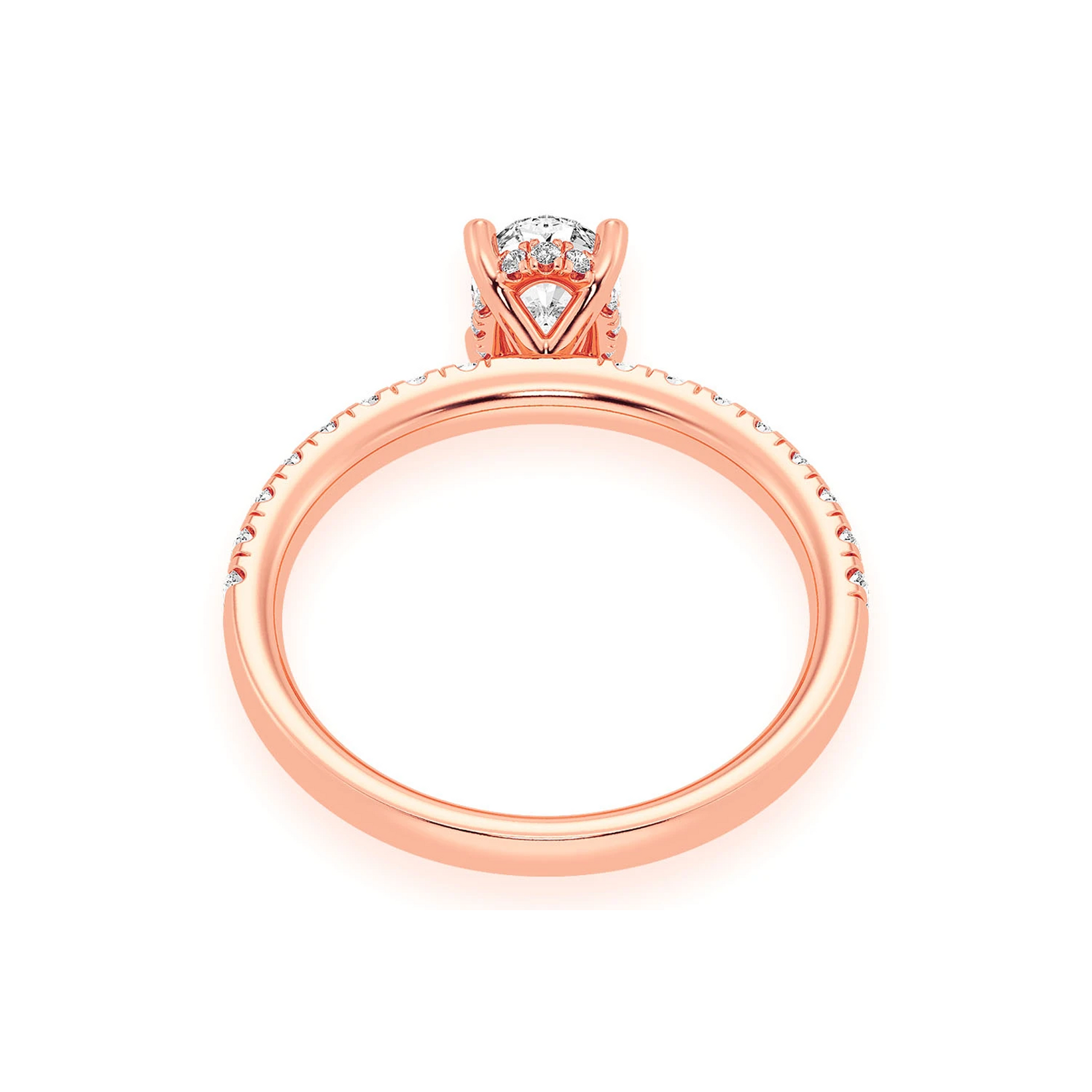 Oval Solitaire One Row Under Halo Ring in 14K rose gold, alternate view