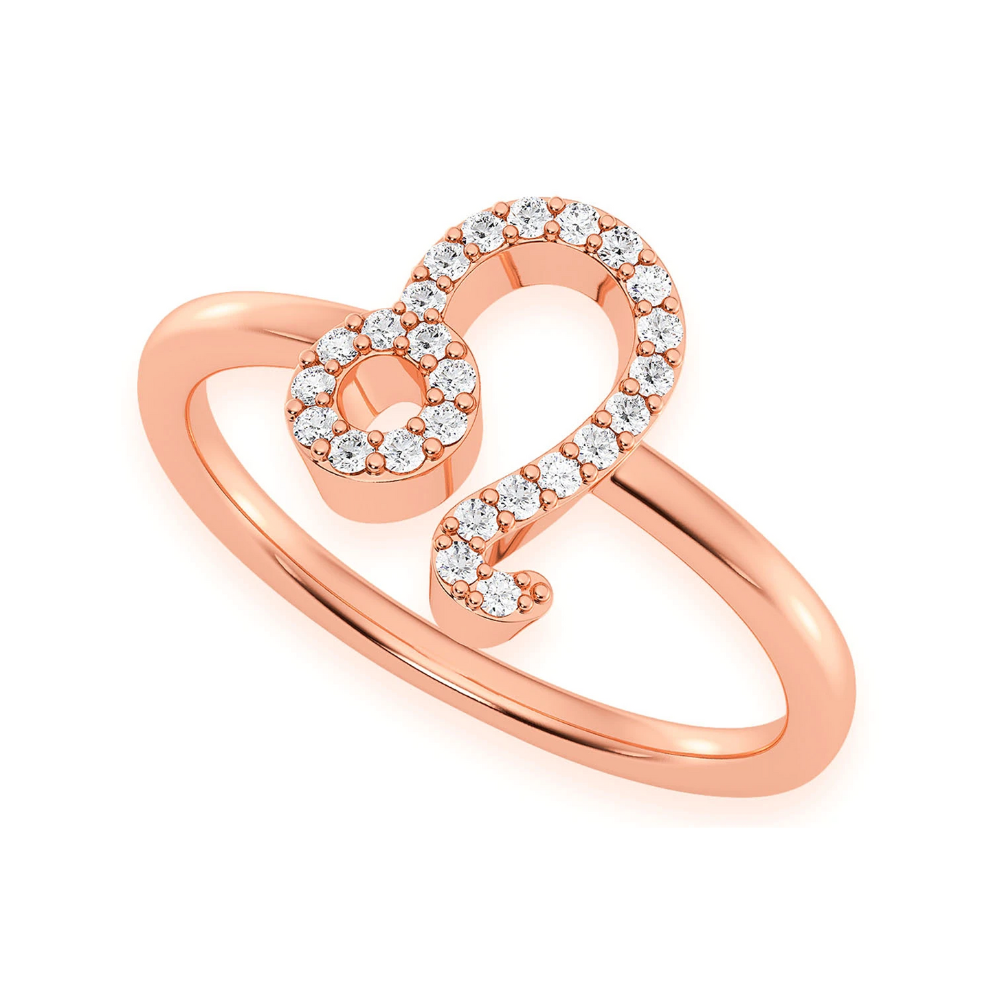 Zodiac Diamond Ring in 14K rose gold, Leo design, detail view