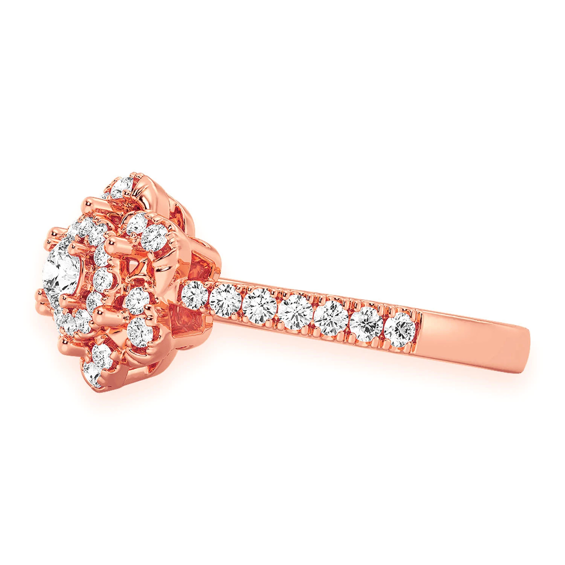 Three Layer Floral Single Band Engagement Ring in 14K rose gold, detail view