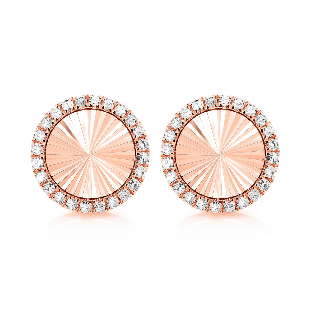 Starburst Disc Diamond Halo Stud Earrings
