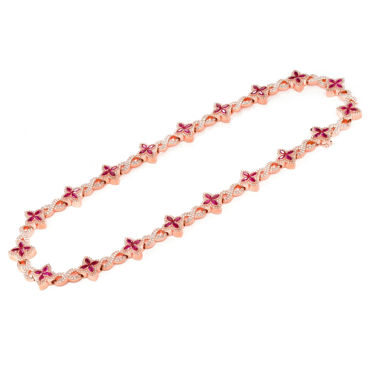 Ruby Diamond Marquise Flower Infinity Link Necklace