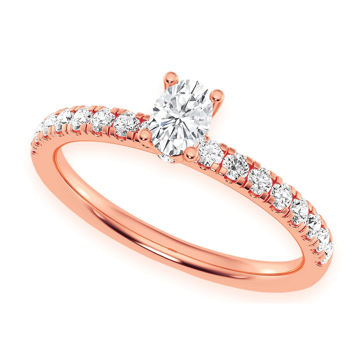 One Row Under Halo Diamond Ring in 14K rose gold, angled view