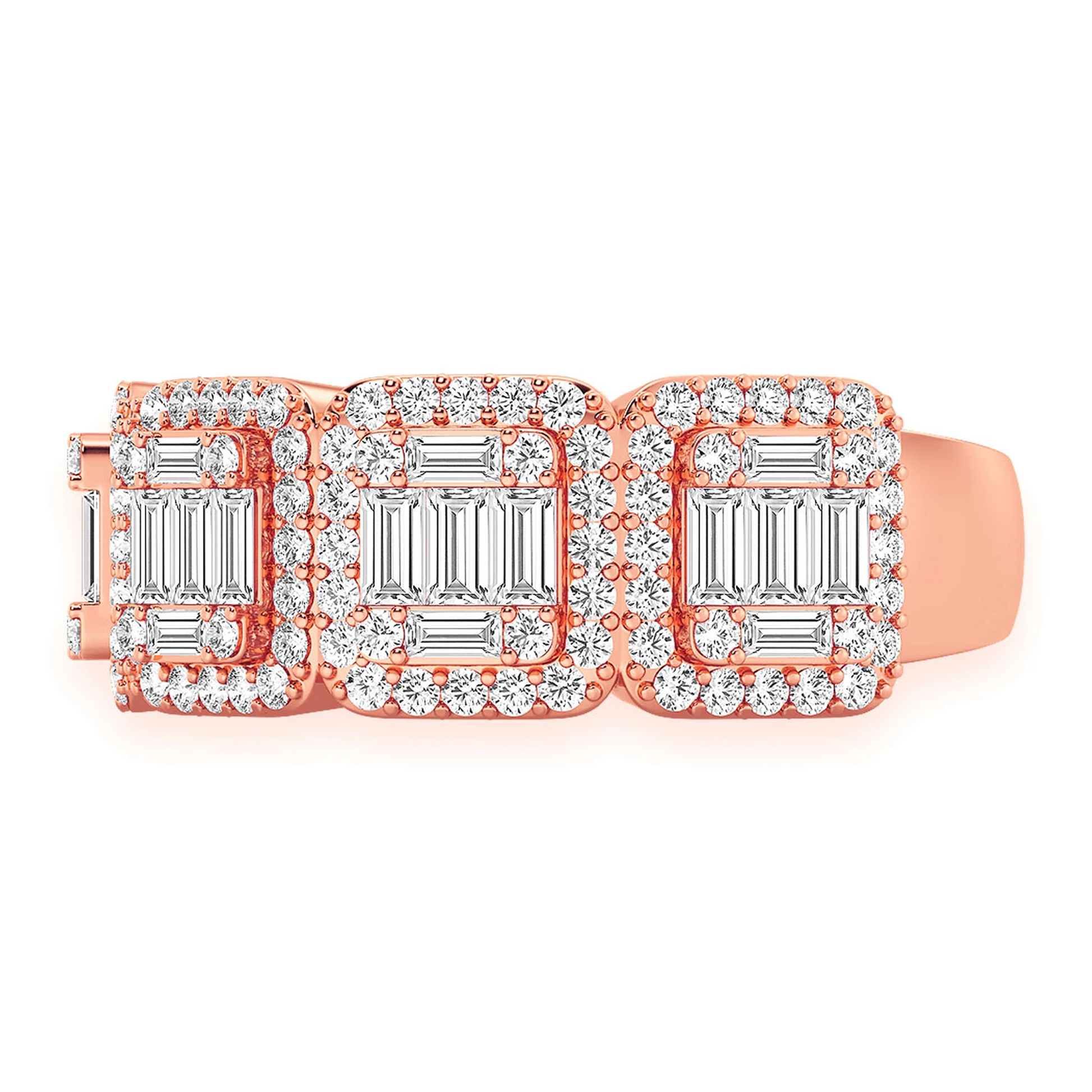 Baguette & Round Diamond Band Ring in 14K rose gold, detail view