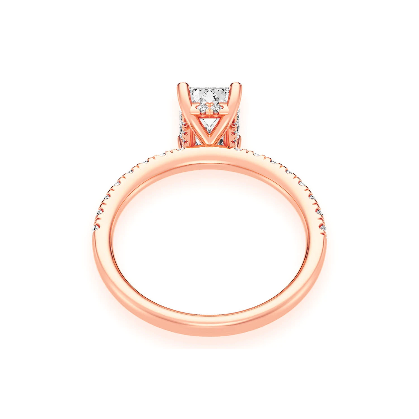 1ct Emerald Cut Under Halo Diamond Ring in 14K rose gold, alternate view
