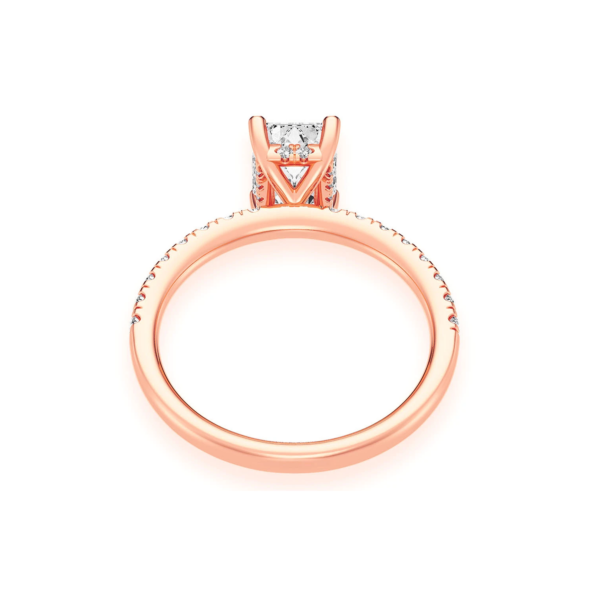 1ct Emerald Cut Under Halo Diamond Ring in 14K rose gold, alternate view