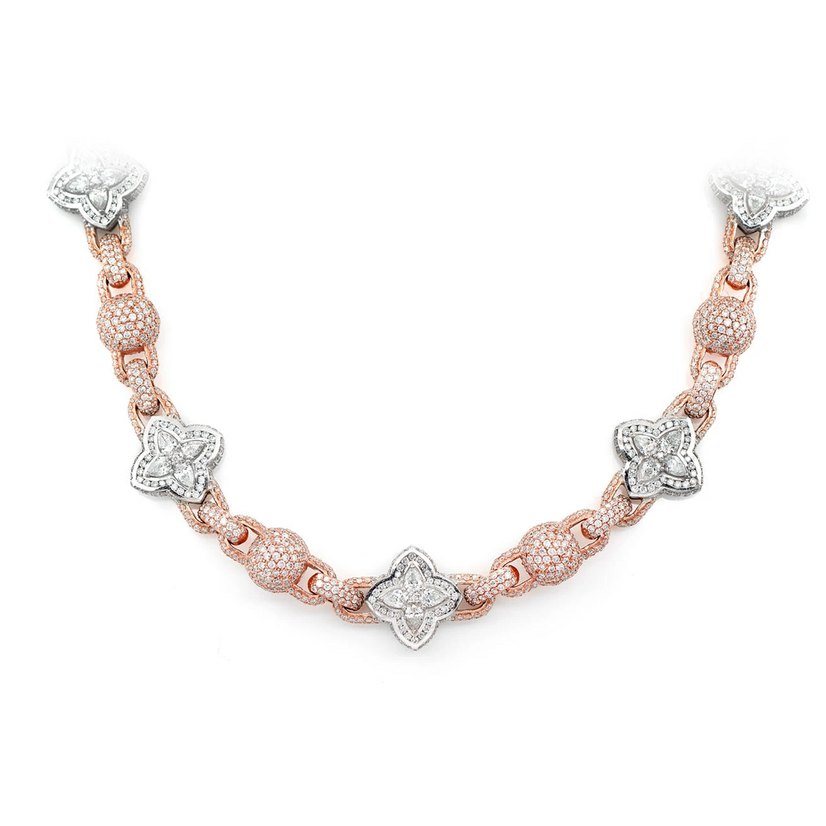 Beaded Floral Marquise Diamond Link Necklace