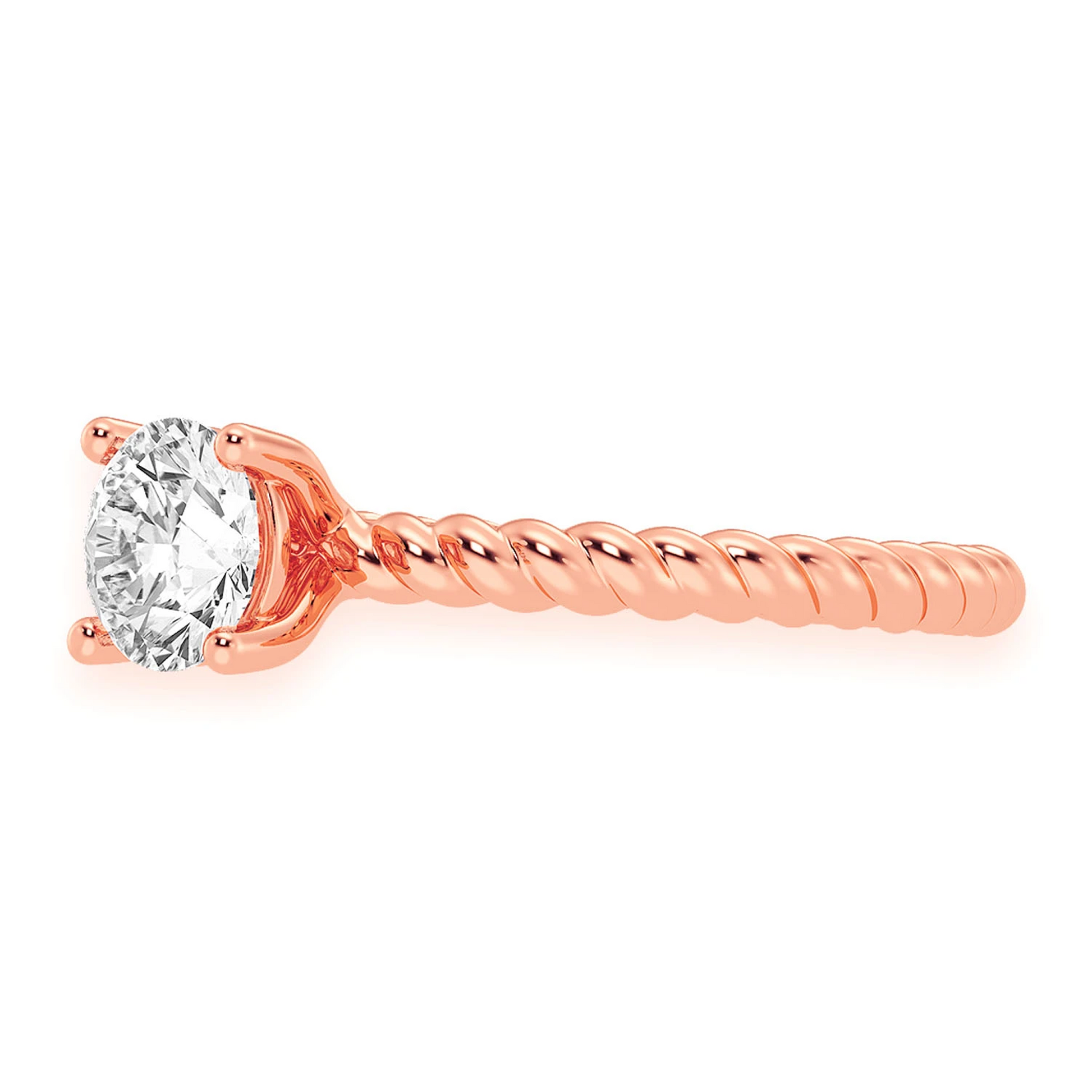 Classic Twist Band Solitaire Diamond Ring in 14K rose gold, detail view