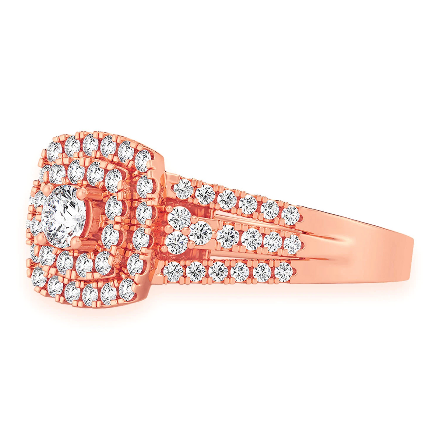 Princess Cut Double Halo Ring in 14K rose gold, detail view