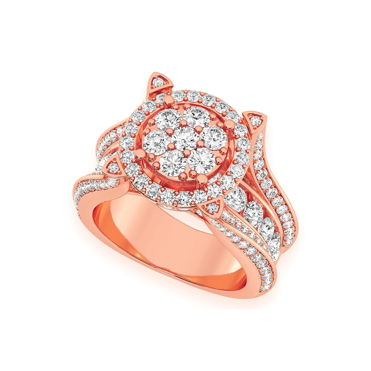 Mosaic Cluster Diamond Ring in 14K rose gold, angled view