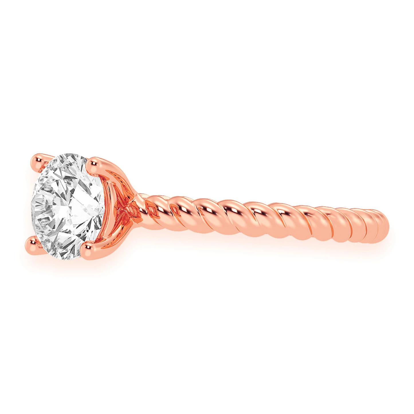 Twist Band Solitaire Diamond Ring in 14K rose gold, detail view