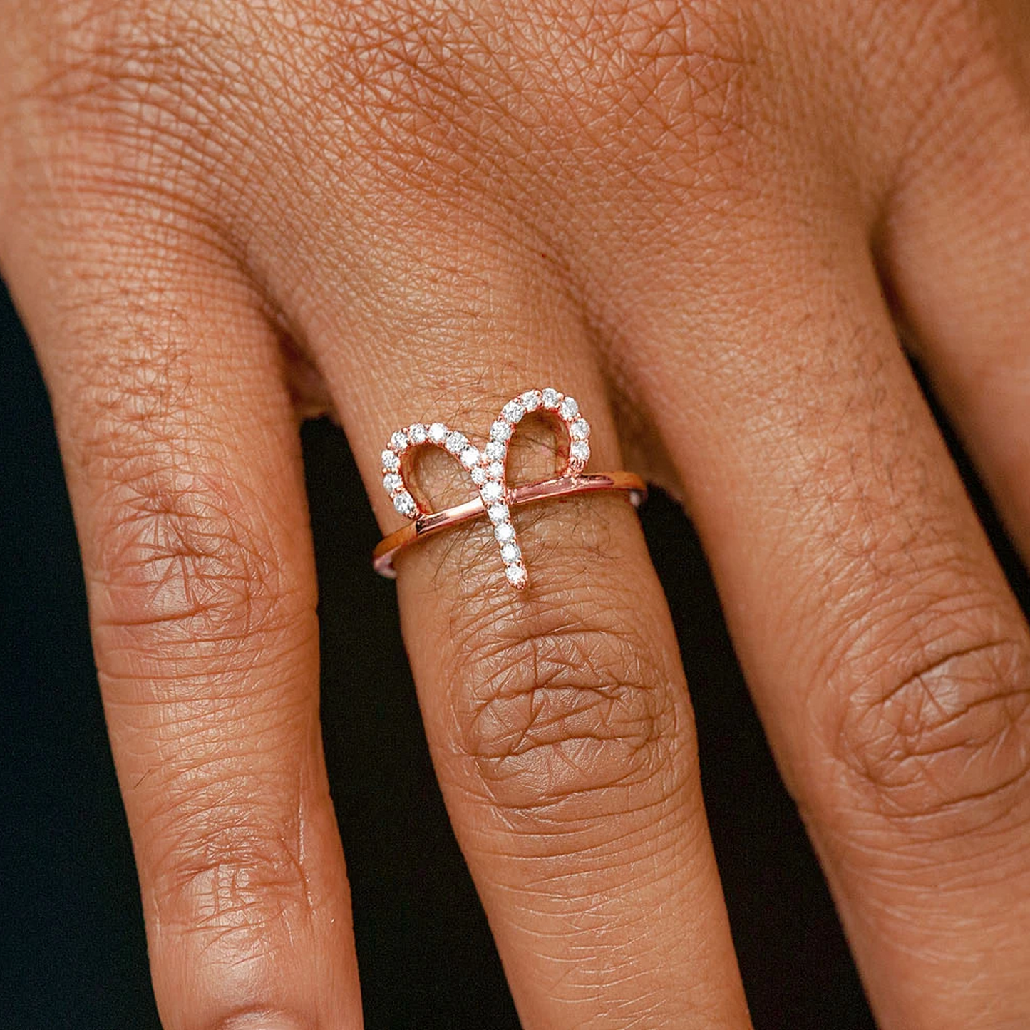 Zodiac Diamond Ring in 14K rose gold, Aries design, alternate view