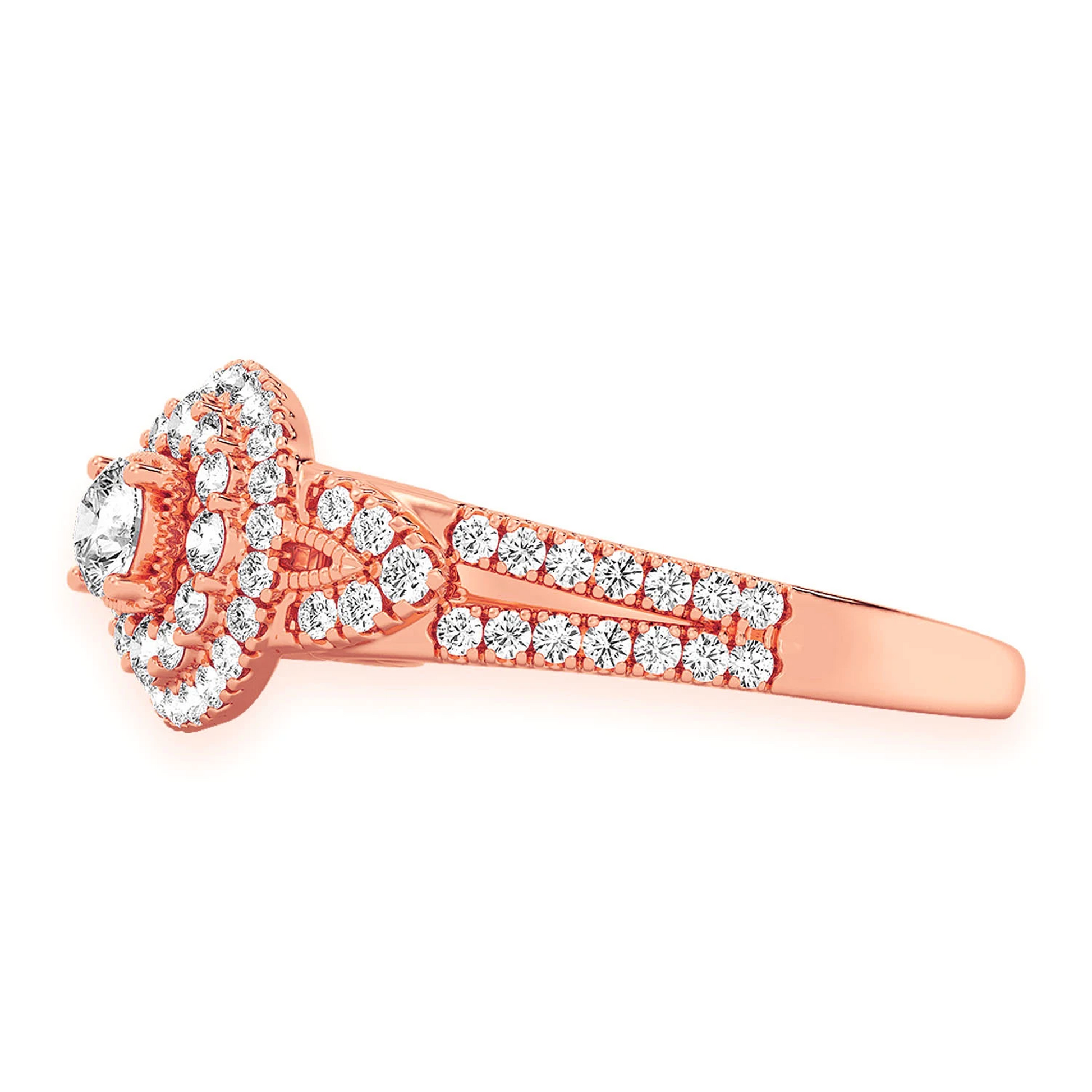 Fancy Shank Tiered Halo Ring in 14K rose gold, side view