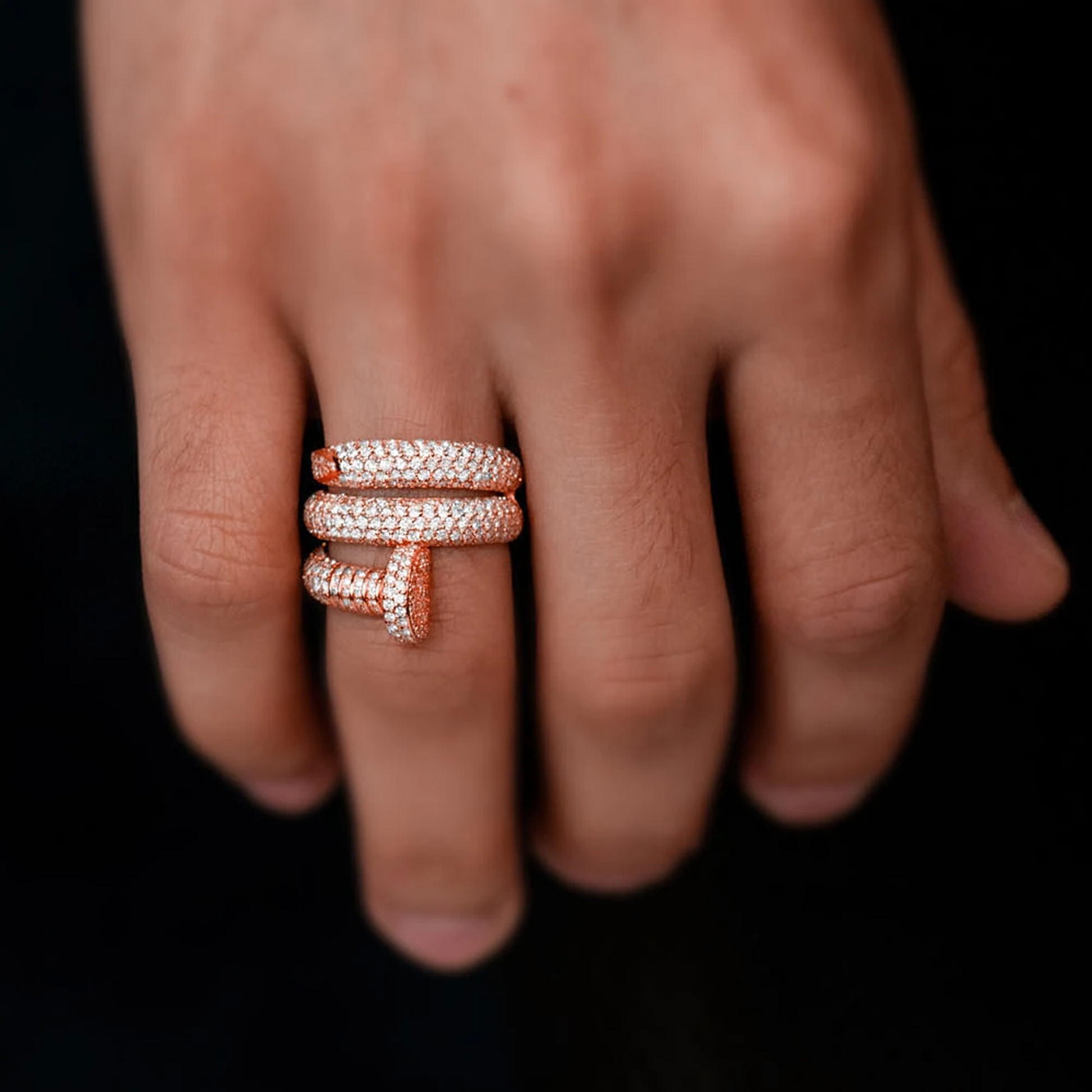 Nail Wrap Around Diamond Ring in 14K rose gold, alternate view