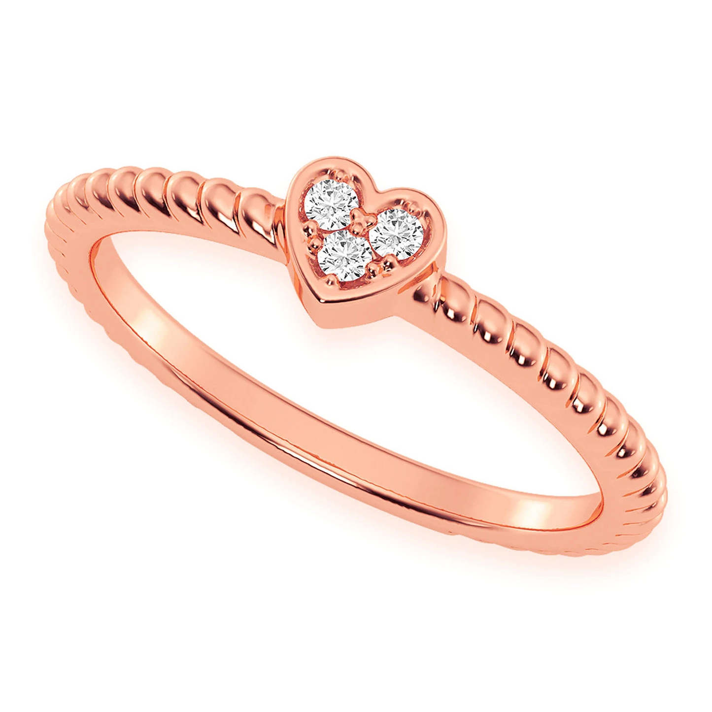 Heart Rope Diamond Ring in 14K rose gold, detail view