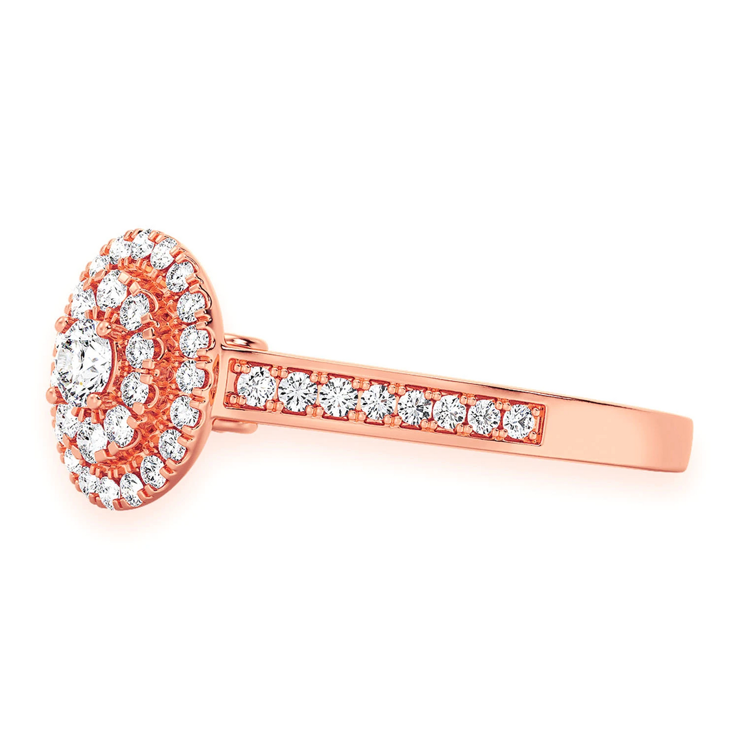 Layered Oval Diamond Engagement Ring in 14K rose gold, detail view