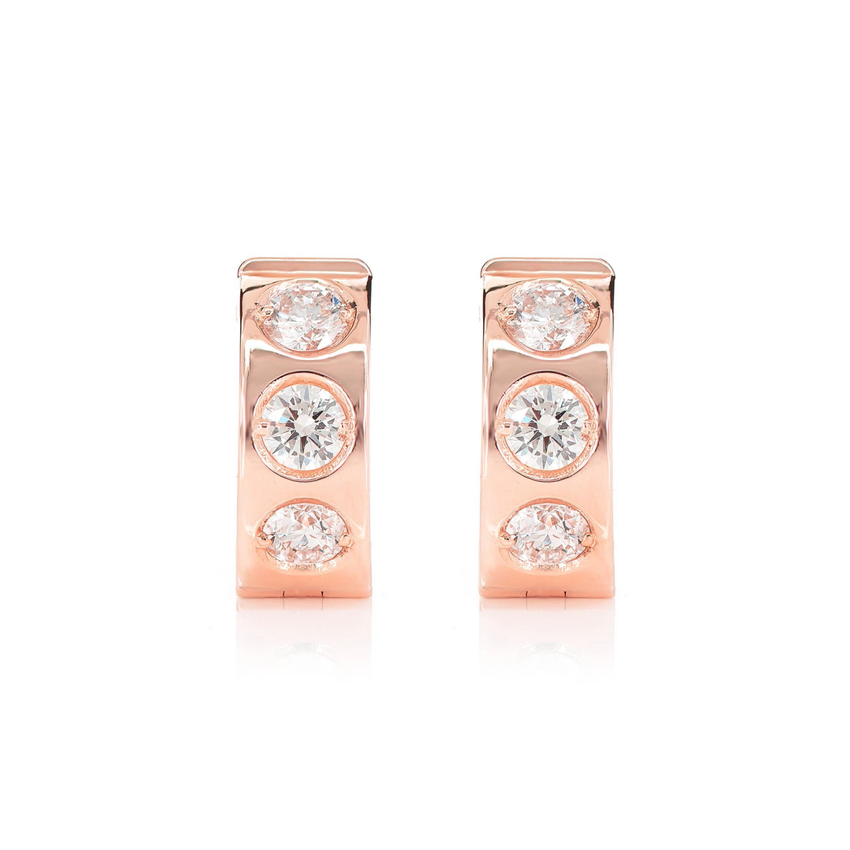 Three Stone Gypsy Set Diamond Huggie Hoop Earrings
