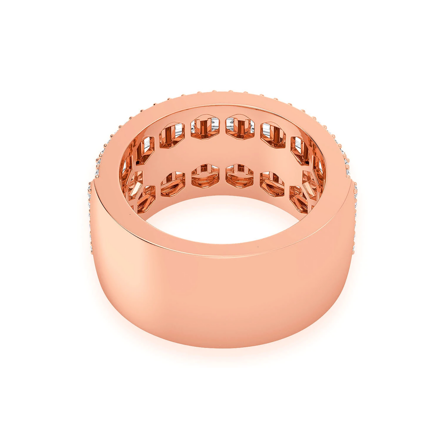 Super Baguette & Round Diamond Band Ring in 14K rose gold, detail view