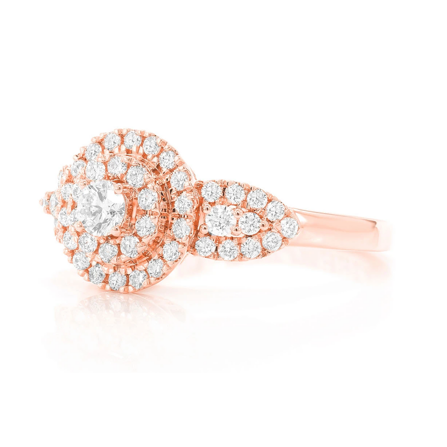 Two Tier Round Cluster Diamond Ring in 14K rose gold, detail view