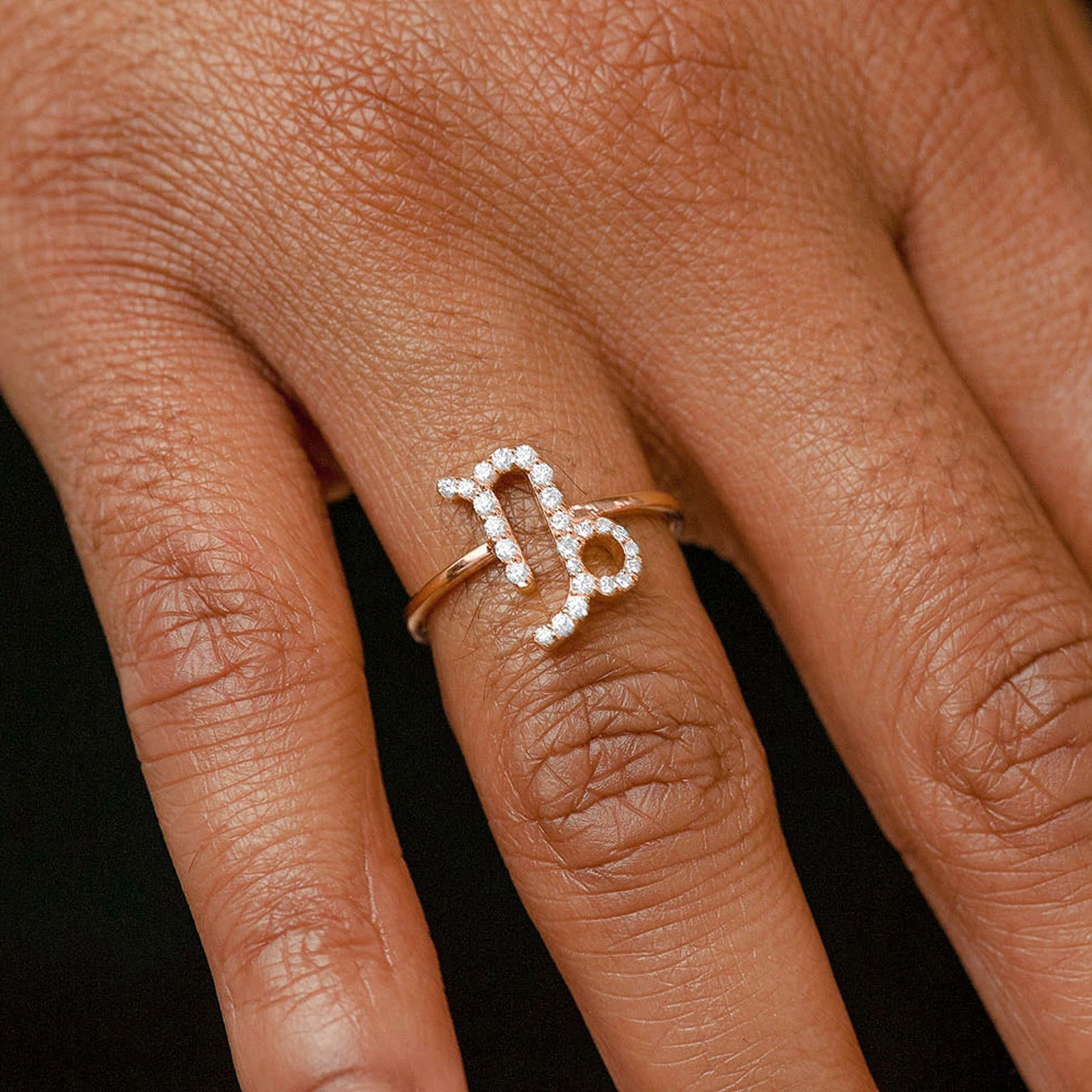 Zodiac Diamond Ring in 14K rose gold, Capricorn design, alternate view