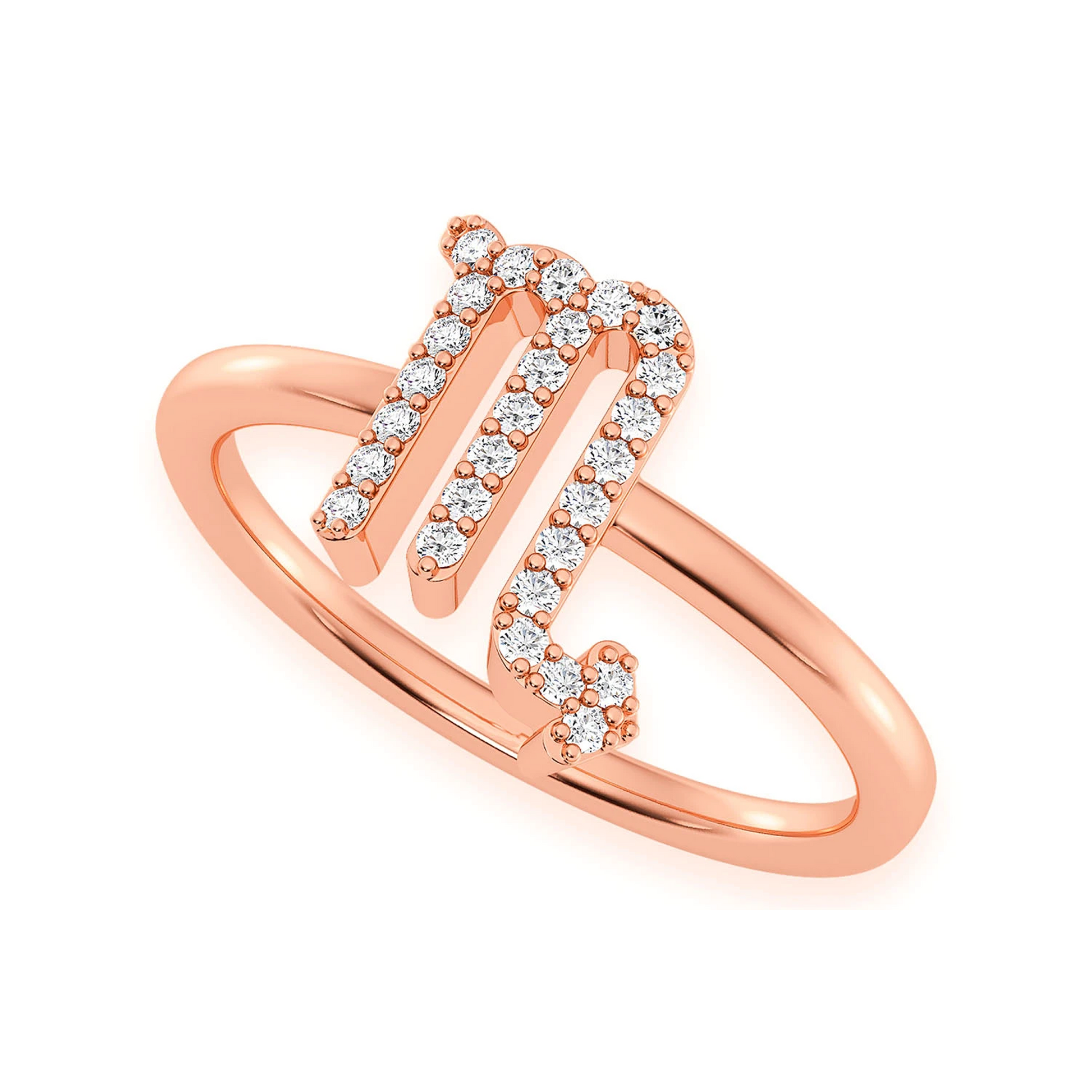 Zodiac Diamond Ring in 14K rose gold, Scorpio design, detail view