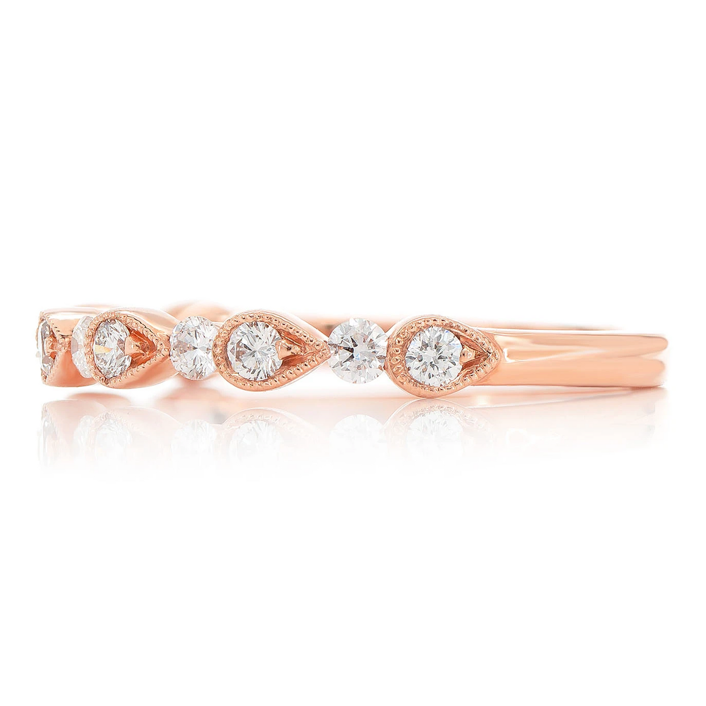 Round & Pear Bezel Stackable Diamond Ring in 14K rose gold, alternate view