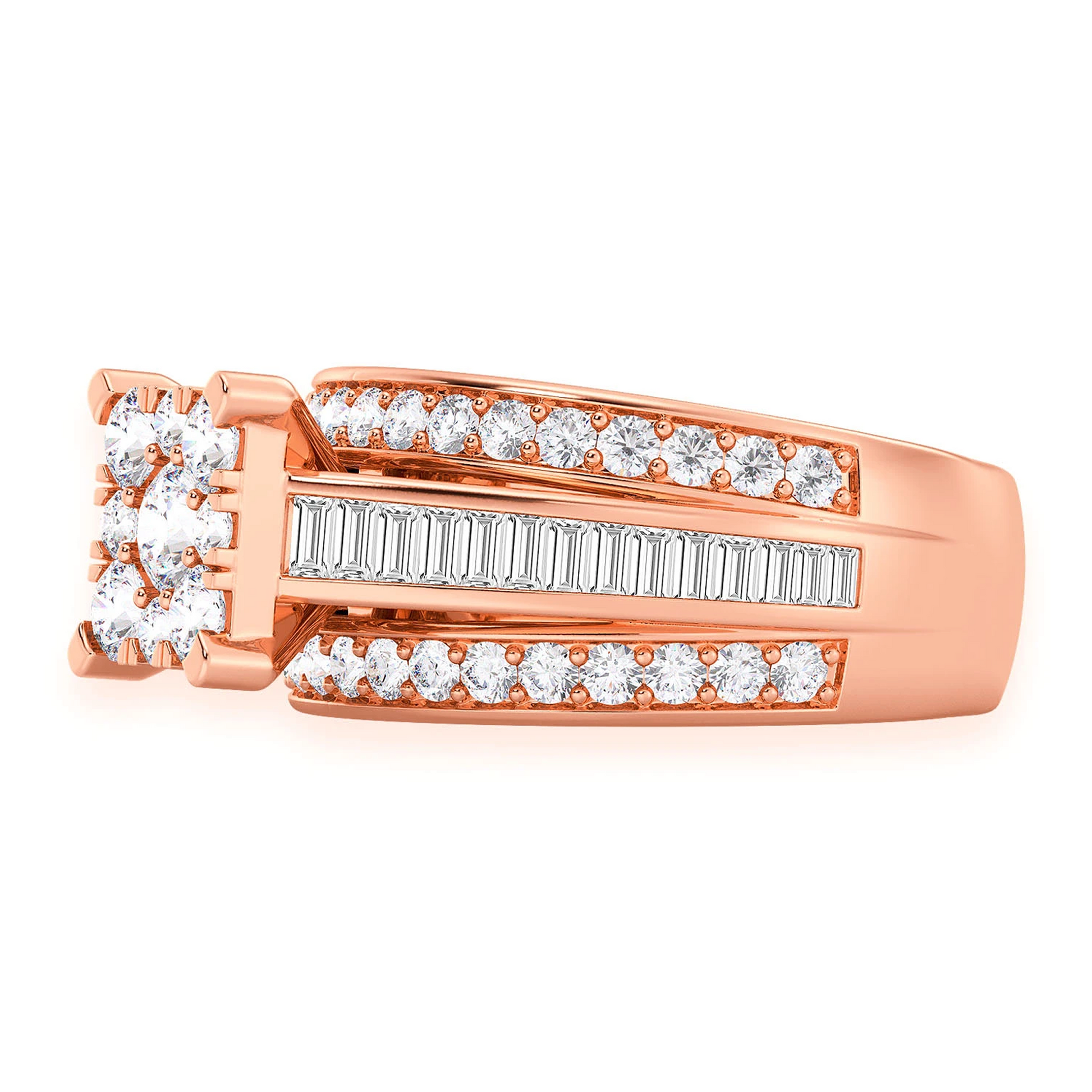 Cathedral Channel Baguette Engagement Ring in 14K rose gold, alternate view