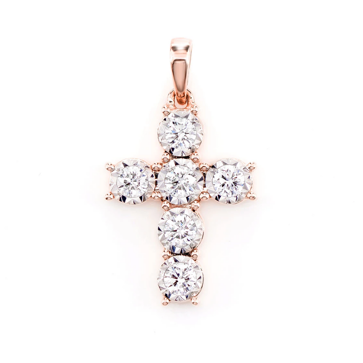 Six Stone Miracle Set Diamond Cross Pendant 0.33ctw