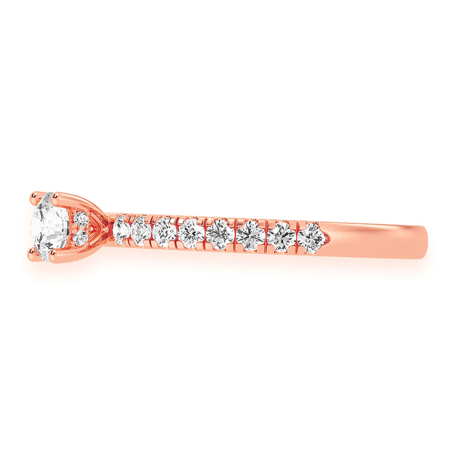 Classic One Row Under Halo Diamond Ring in 14K rose gold, detail view