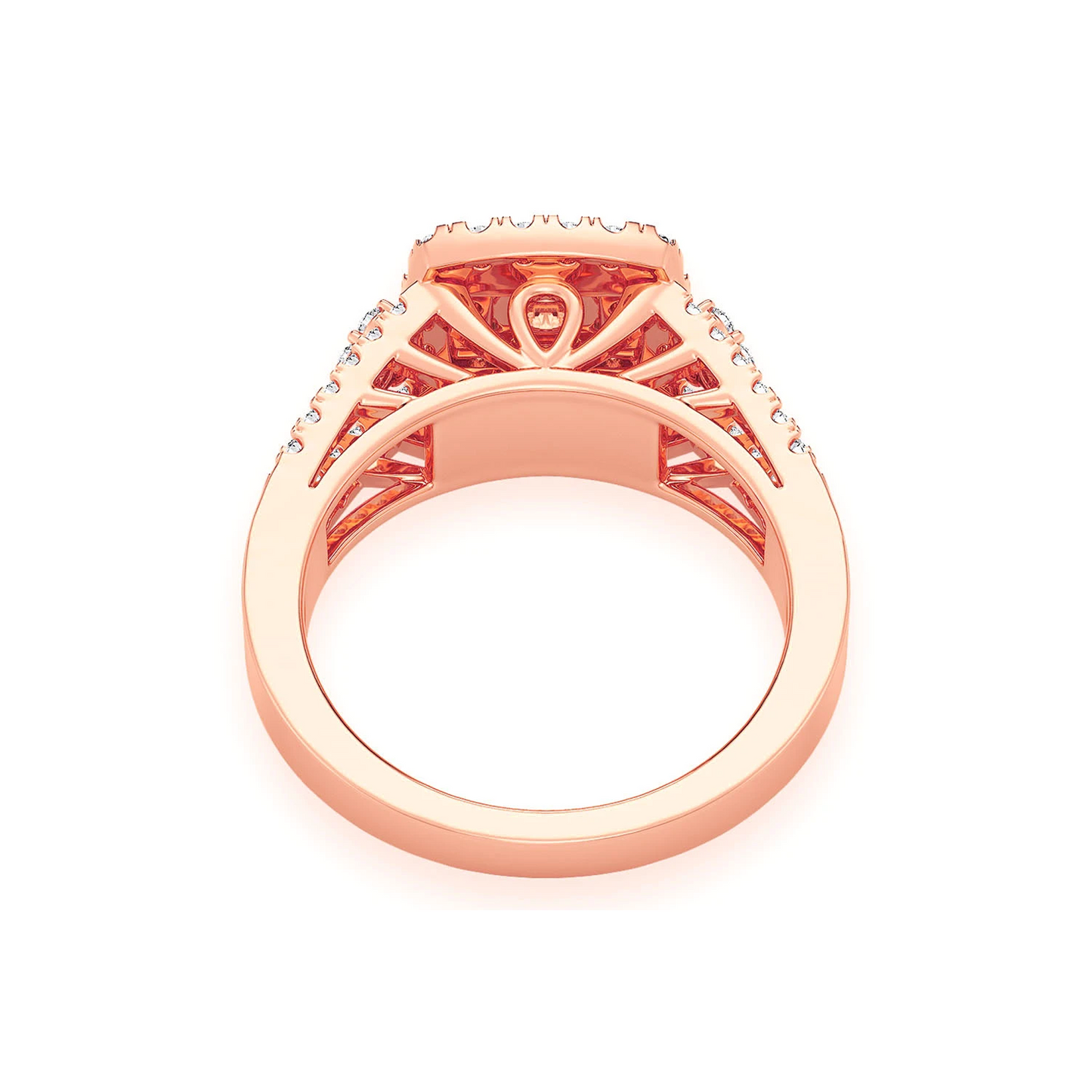 Princess Cut Double Halo Ring in 14K rose gold, alternate view