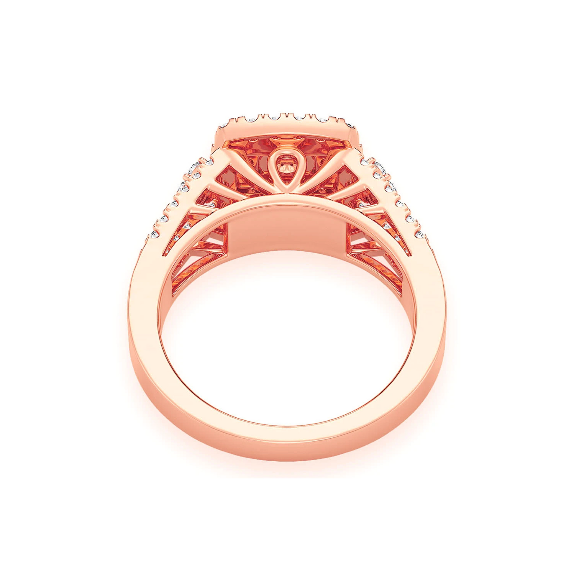 Princess Cut Double Halo Ring in 14K rose gold, alternate view