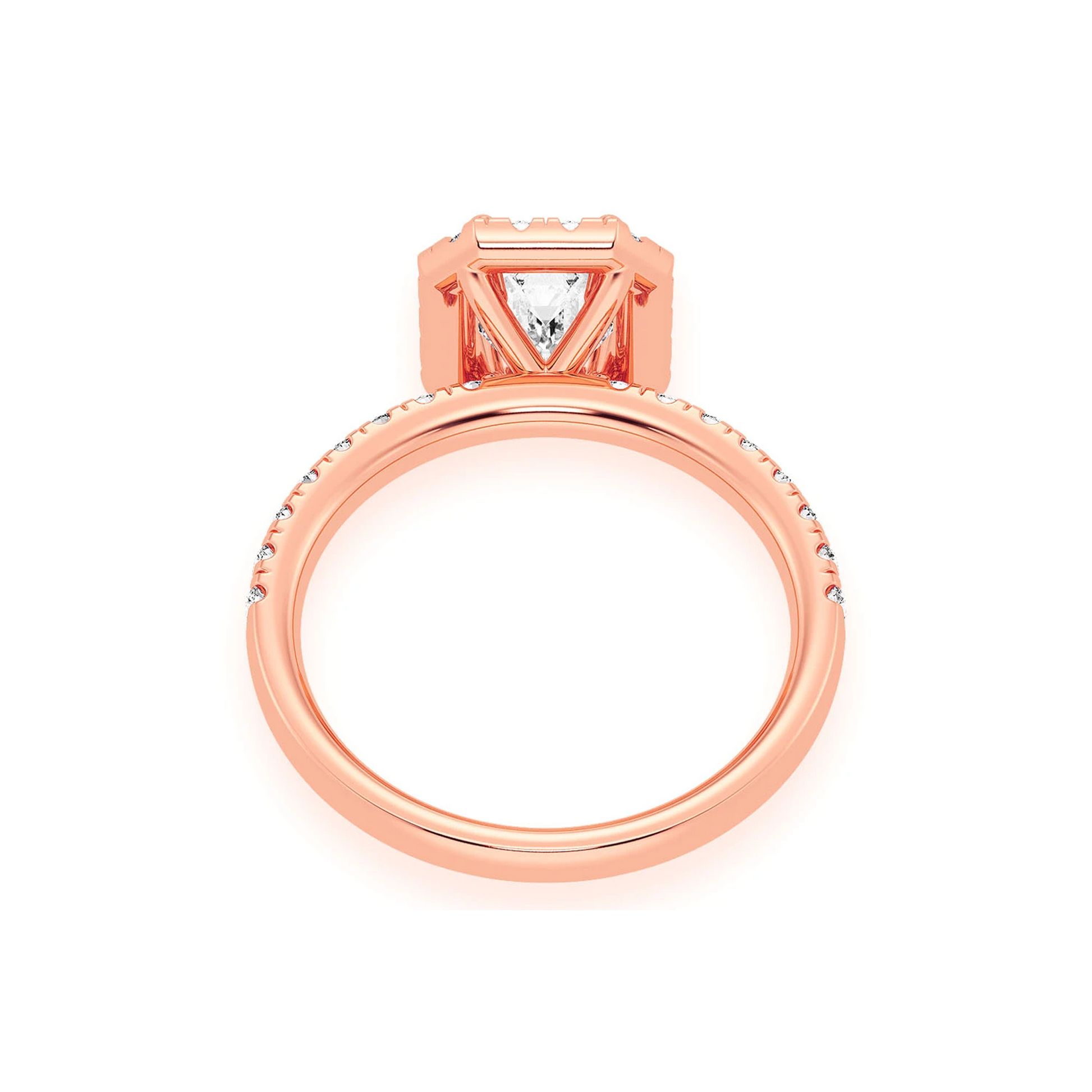0.75ct Emerald Cut Halo Diamond Engagement Ring in 14K rose gold, alternate view
