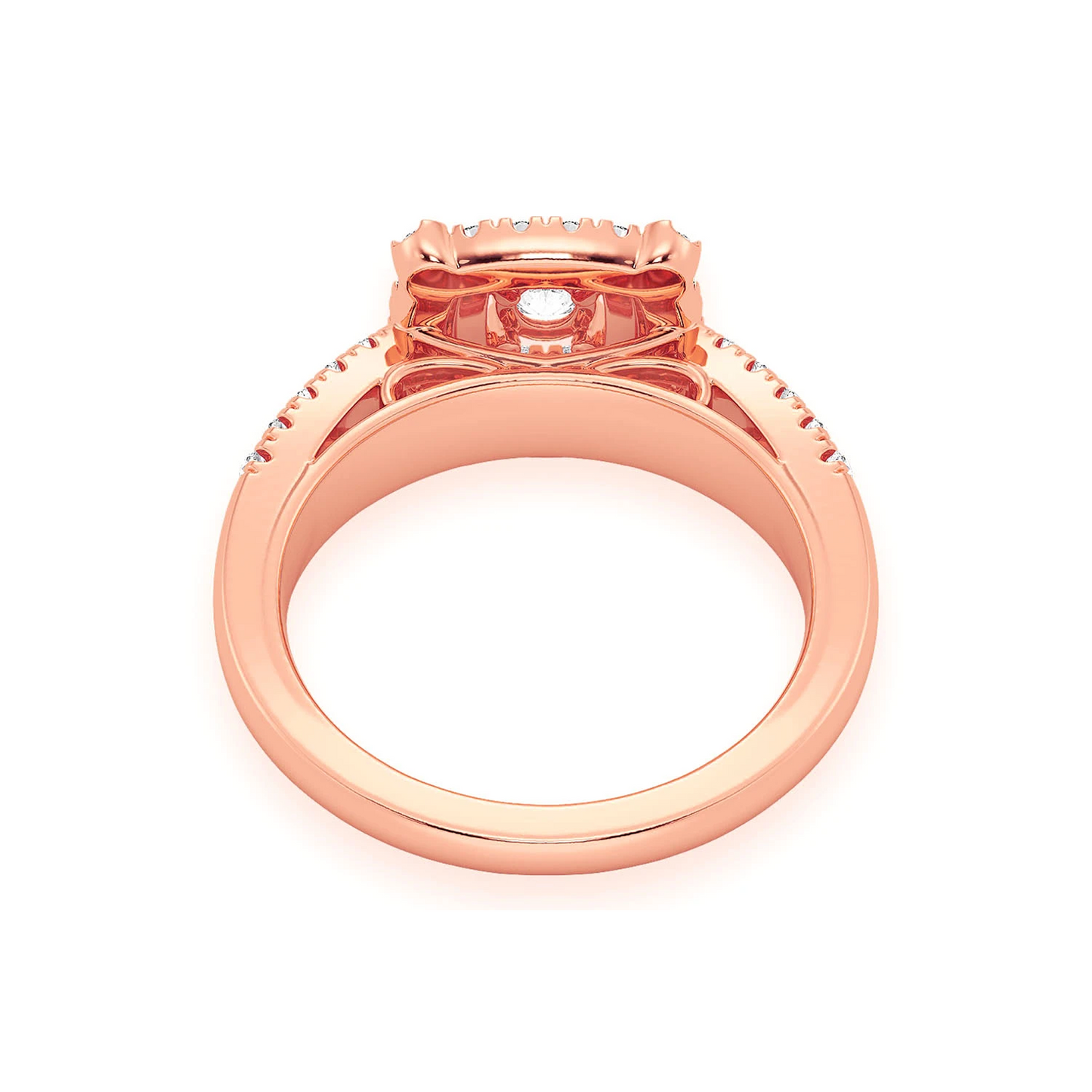 Square Double Halo Diamond Ring in 14K rose gold, detail view