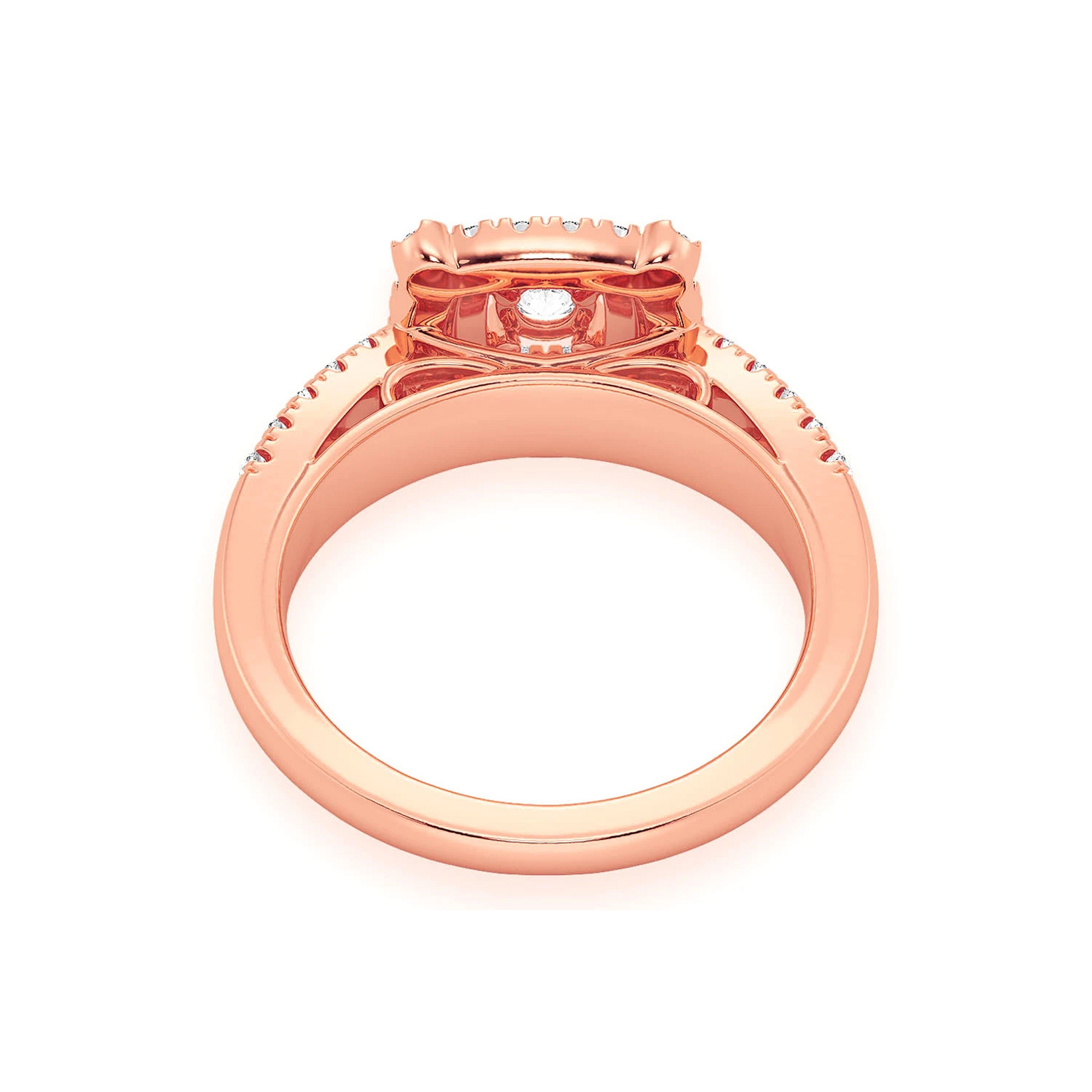 Square Double Halo Diamond Ring in 14K rose gold, detail view