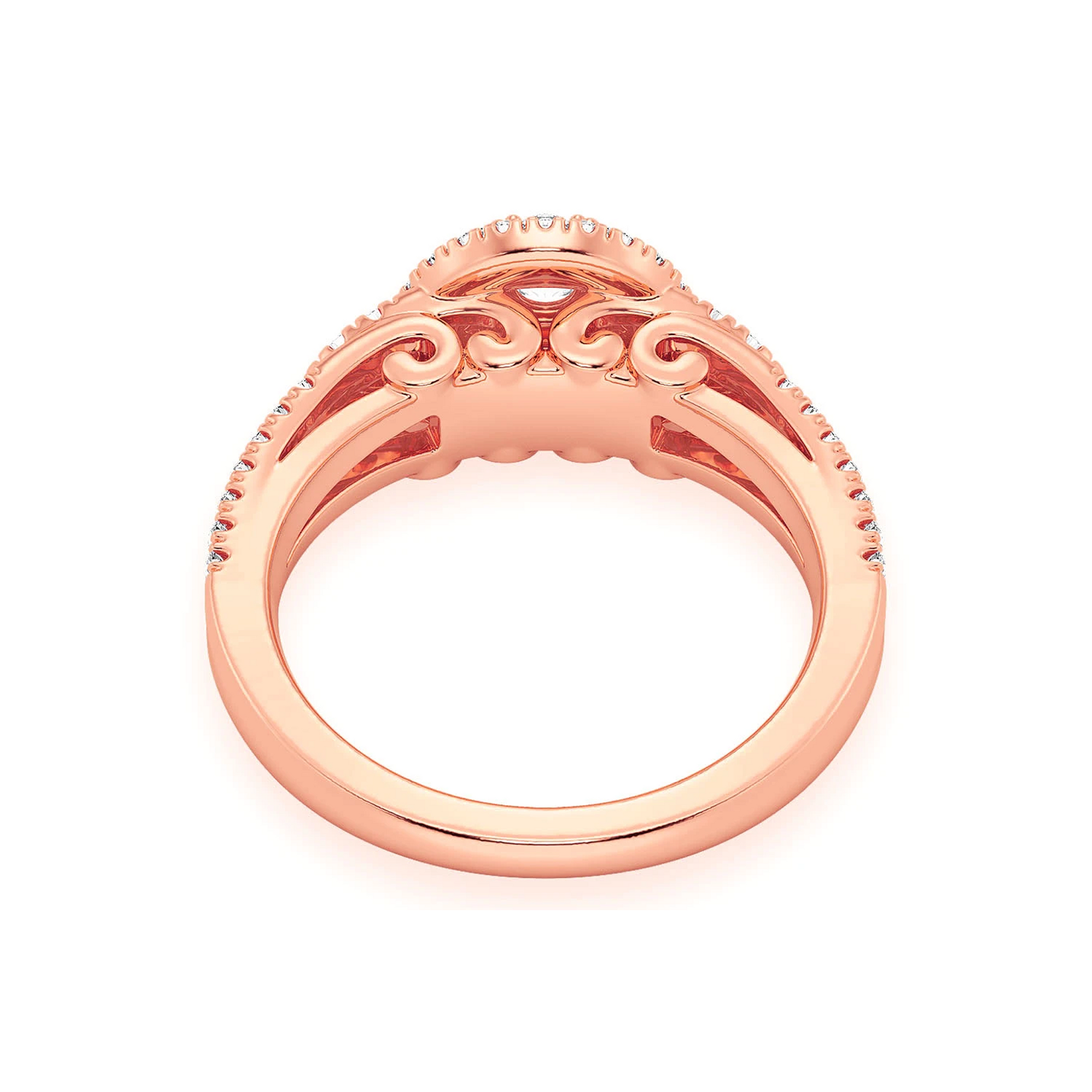 Fancy Shank Tiered Halo Ring in 14K rose gold, detail view