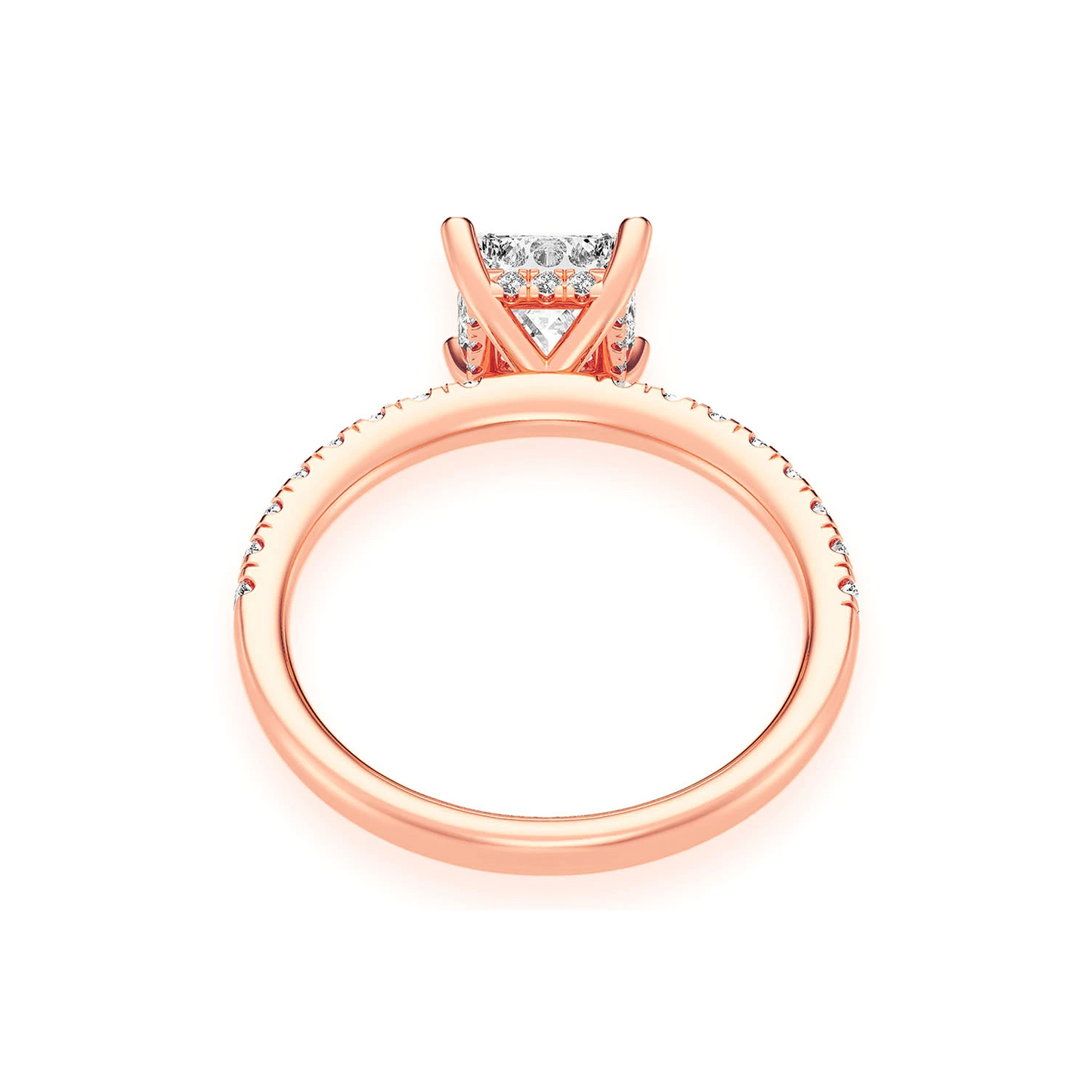 1ct Princess Cut Under Halo Diamond Ring in 14K rose gold, alternate view
