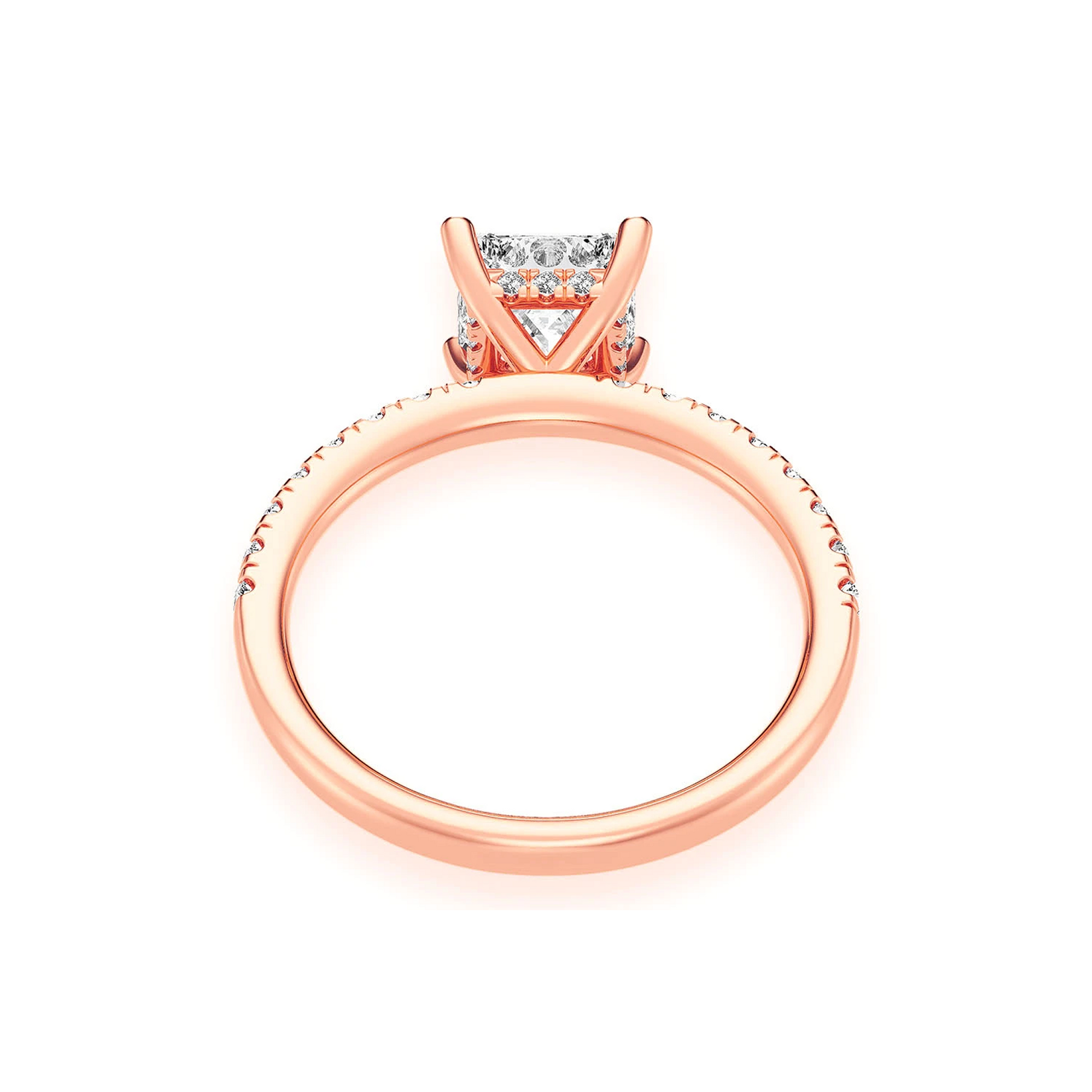1ct Princess Cut Under Halo Diamond Ring in 14K rose gold, alternate view