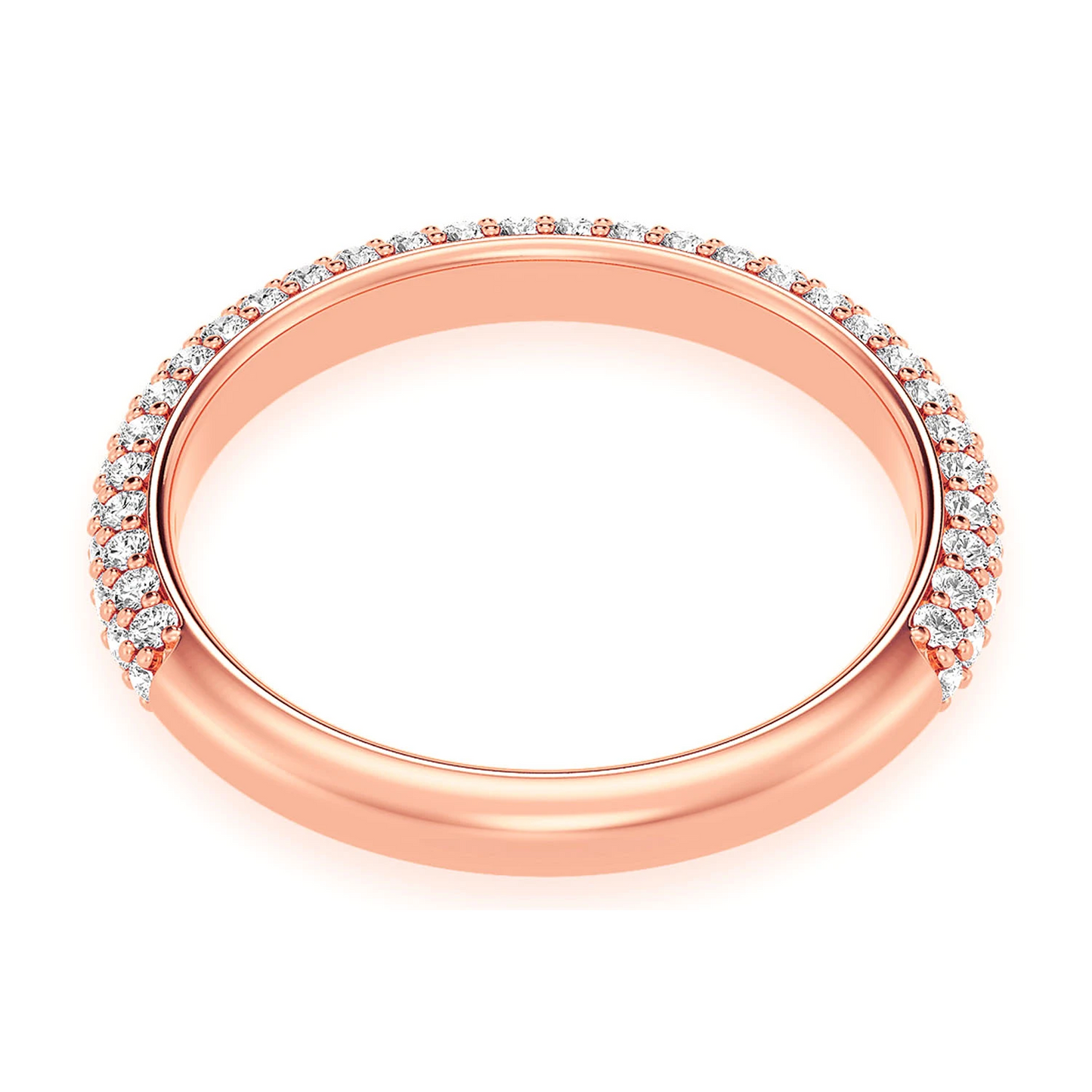 Thin Three Row Pavé Diamond Ring in 14K rose gold, alternate view