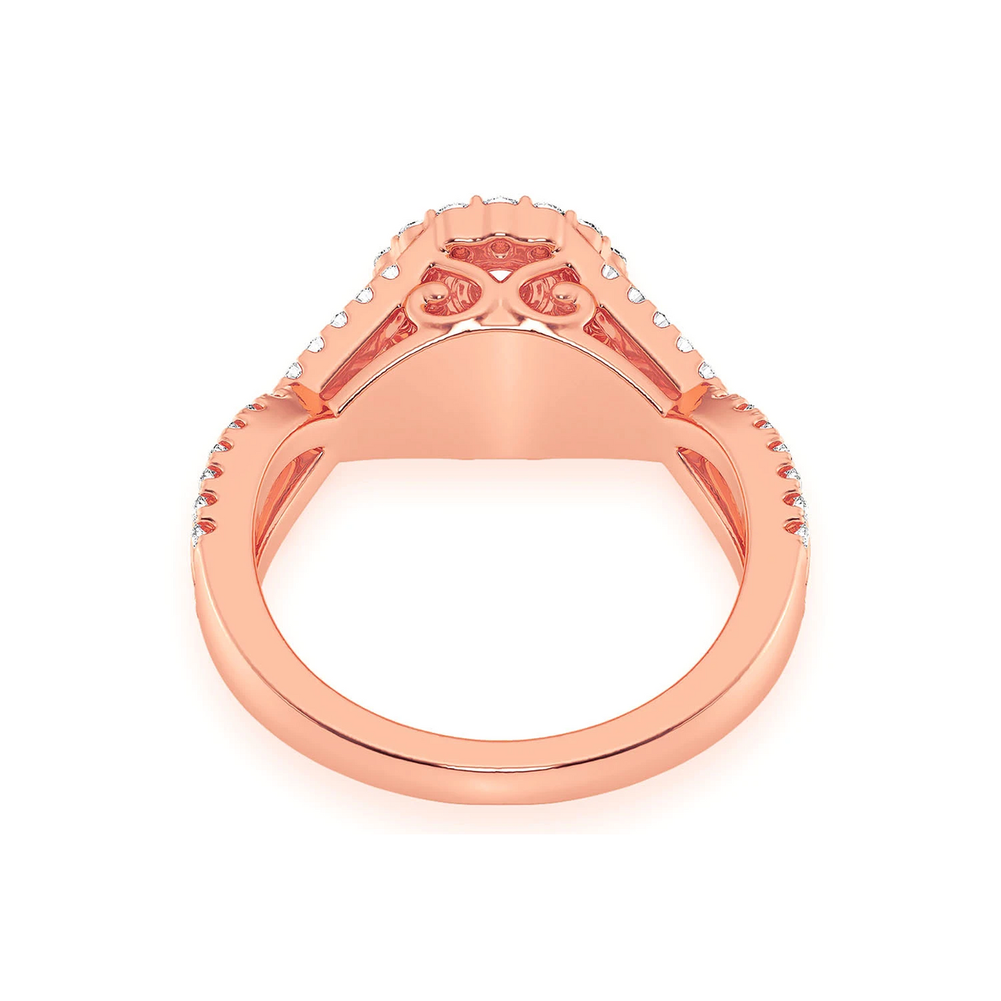 Double Band Halo Diamond Ring in 14K rose gold, alternate view