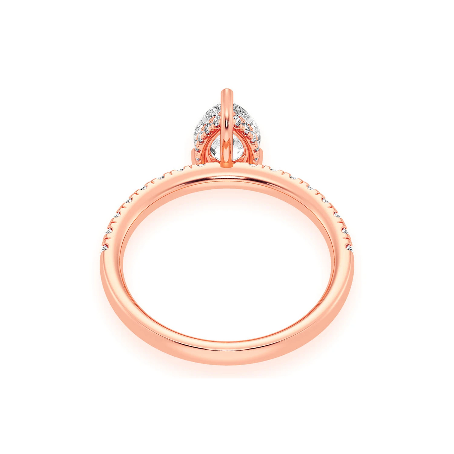 Pear Solitaire One Row Under Halo Ring in 14K rose gold, alternate view