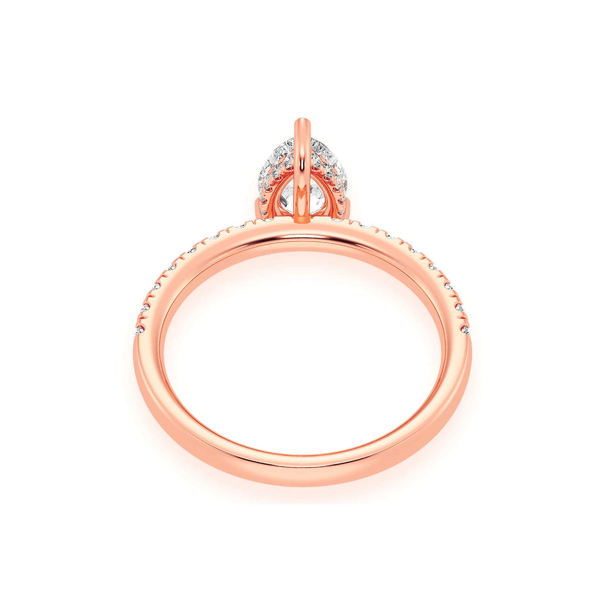 Pear Solitaire One Row Under Halo Ring in 14K rose gold, alternate view