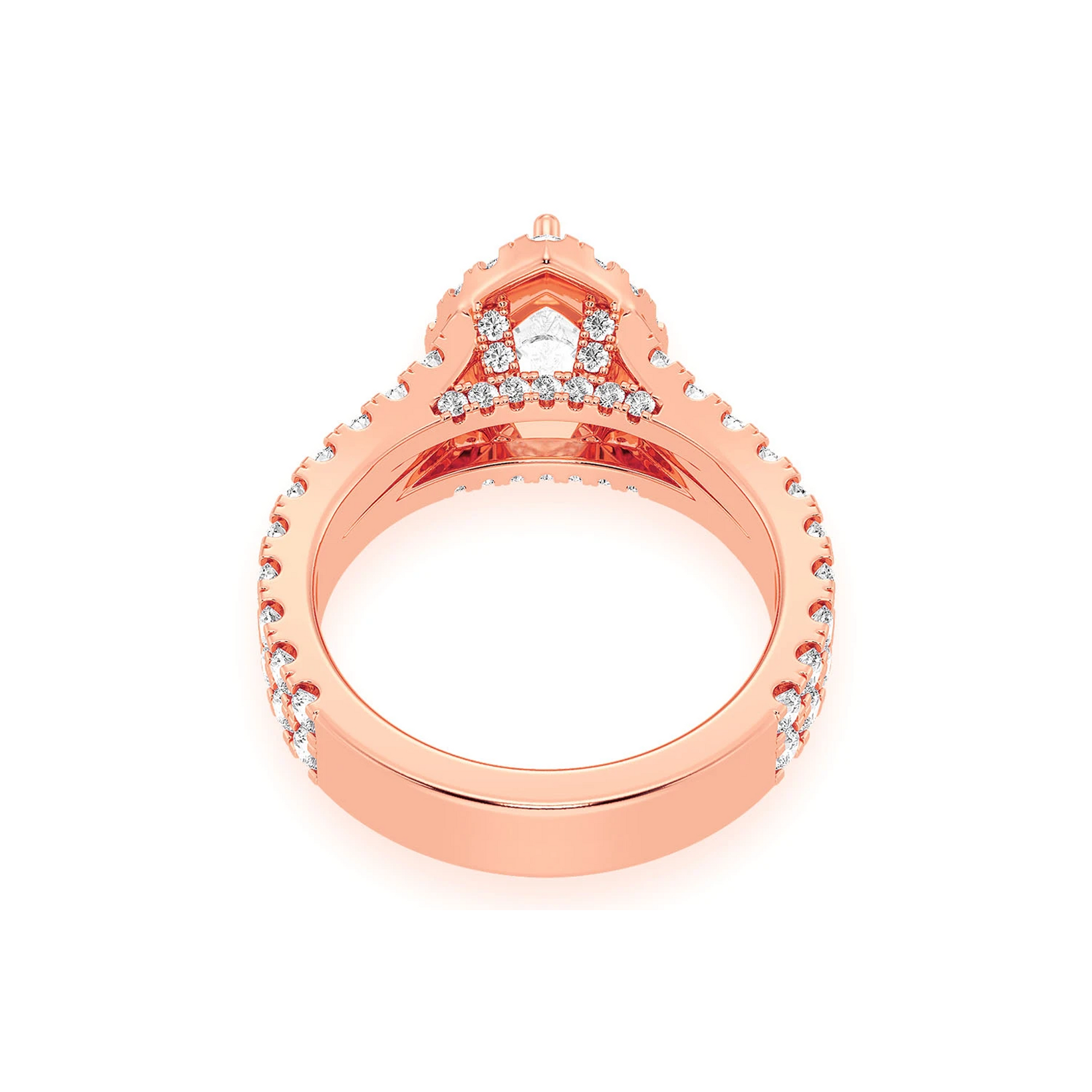 Pear Solitaire Two Row Split Scallop Ring in 14K rose gold, alternate view