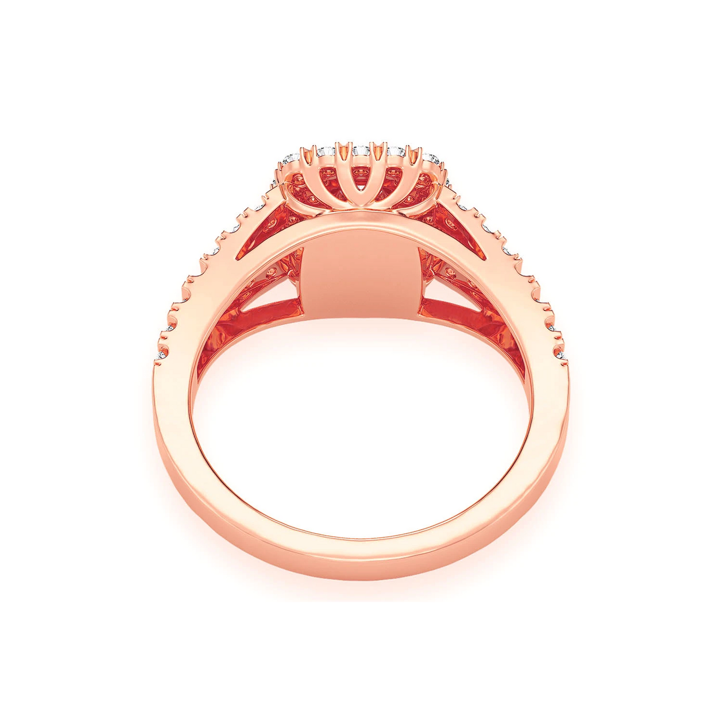 Cushion Double Halo Split Shank Ring in 14K rose gold, alternate view