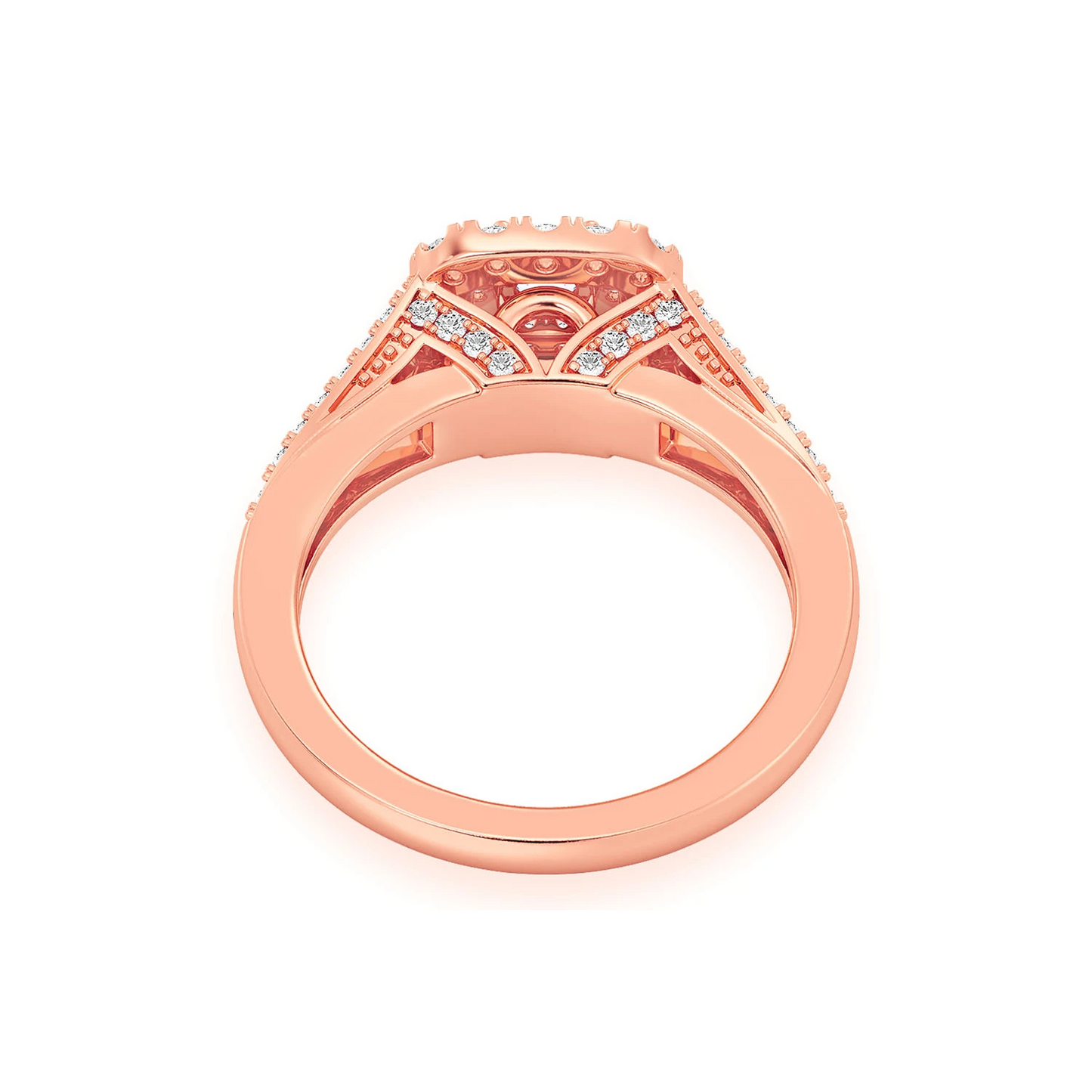 Cushion Double Halo Diamond Ring in 14K rose gold, alternate view