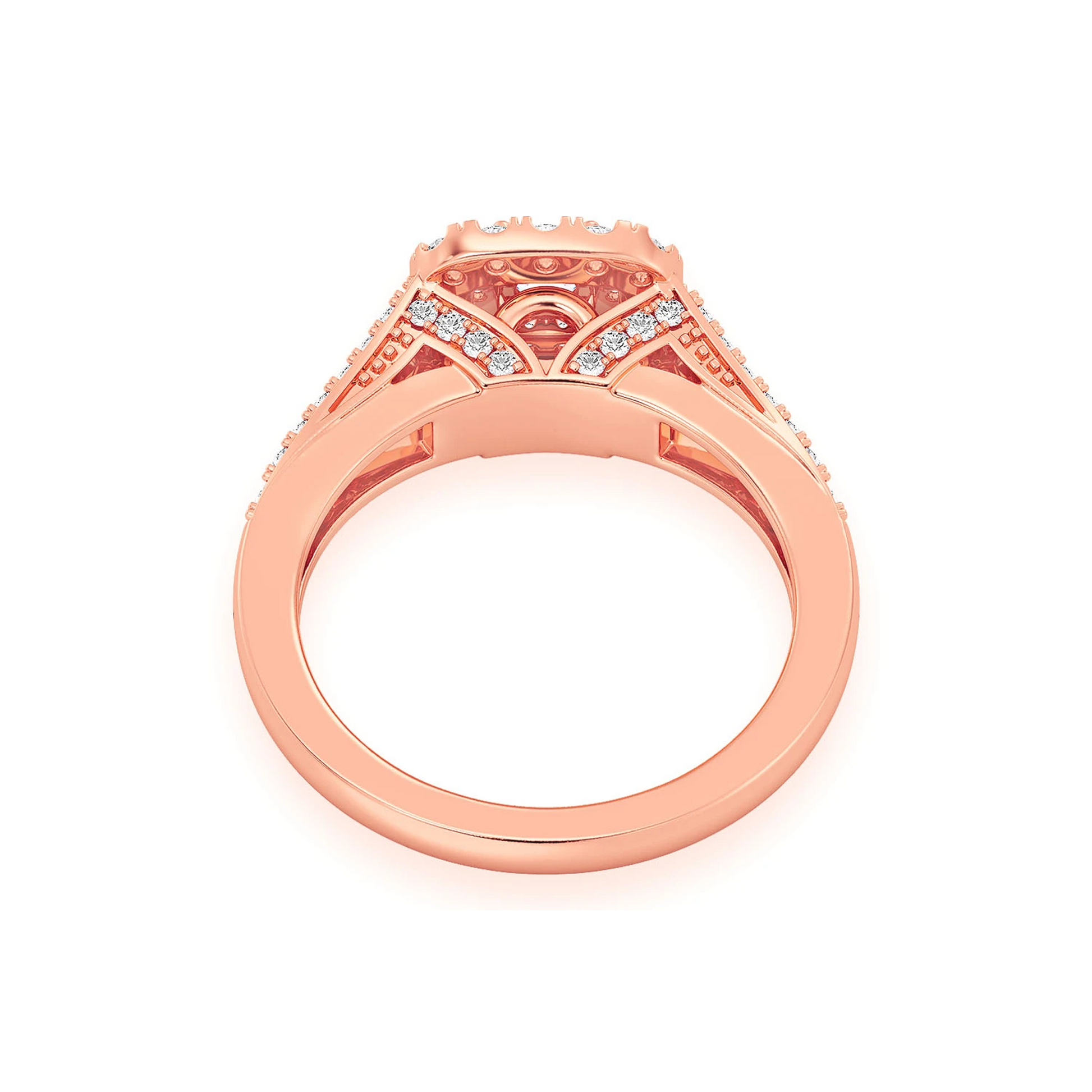 Cushion Double Halo Diamond Ring in 14K rose gold, alternate view