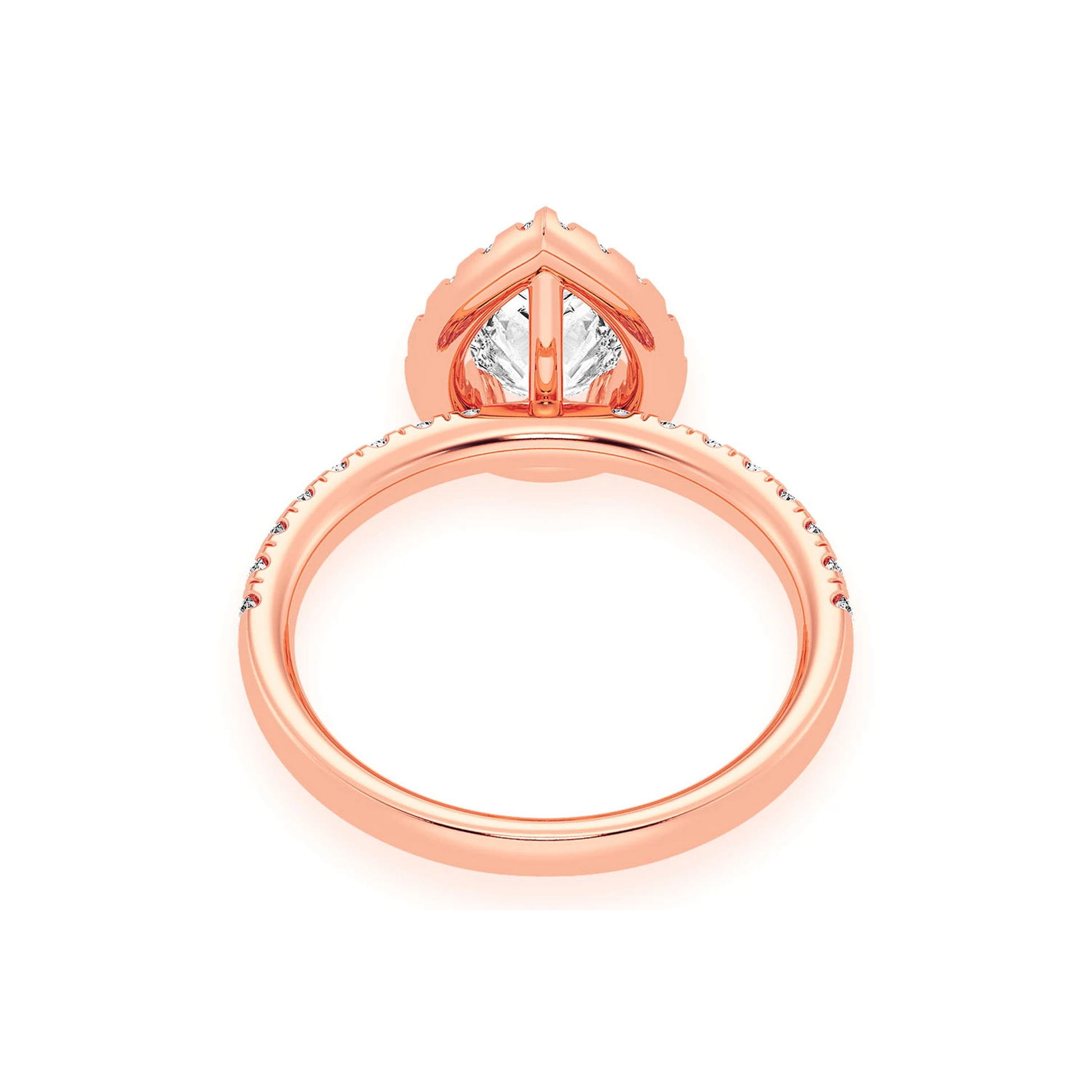 Pear Scallop Halo One Row Diamond Ring in 14K rose gold, alternate view