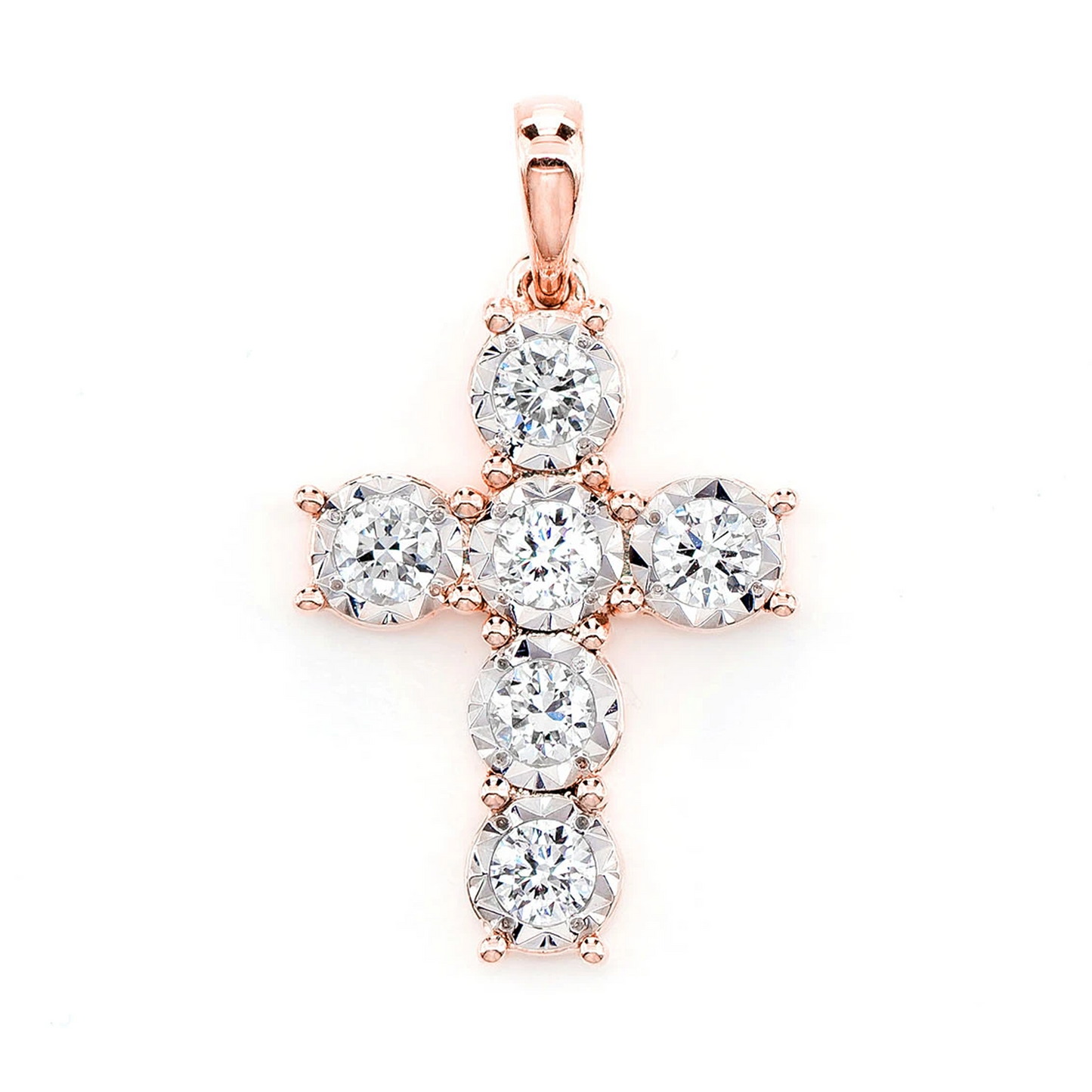 Six Stone Miracle Set Diamond Cross Pendant