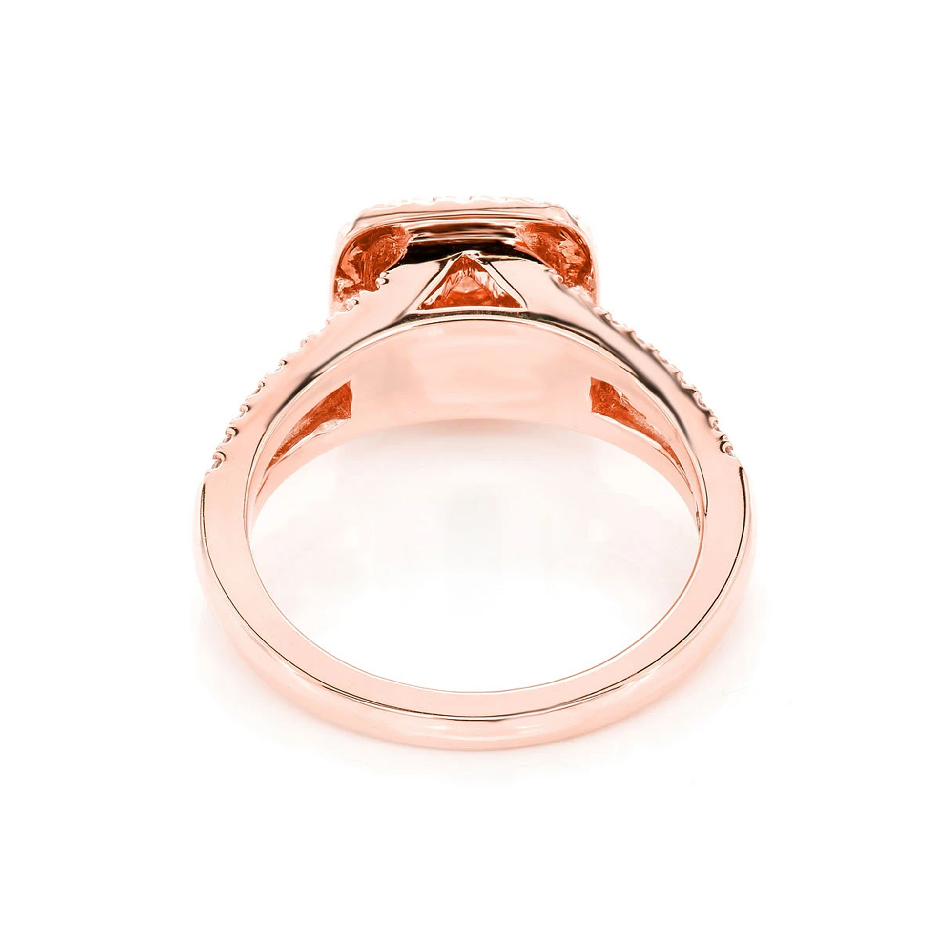Classic Two Tier Cushion Halo Diamond Ring in 14K rose gold, detail view