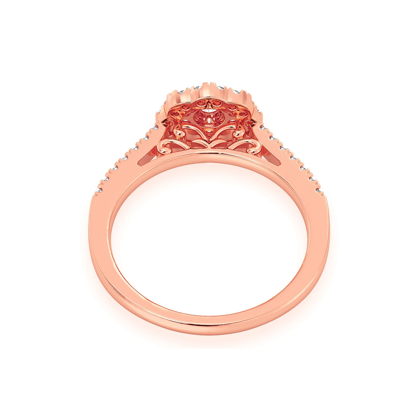 Single Band Floral Diamond Engagement Ring in 14K rose gold, detail view