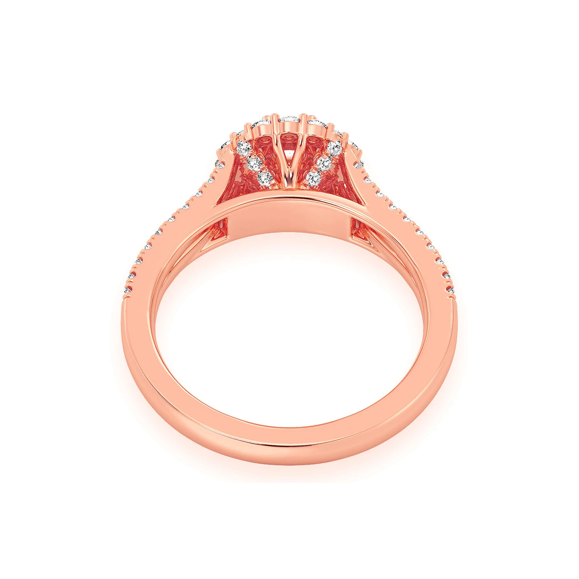 Split Shank Round Double Halo Ring in 14K rose gold, detail view